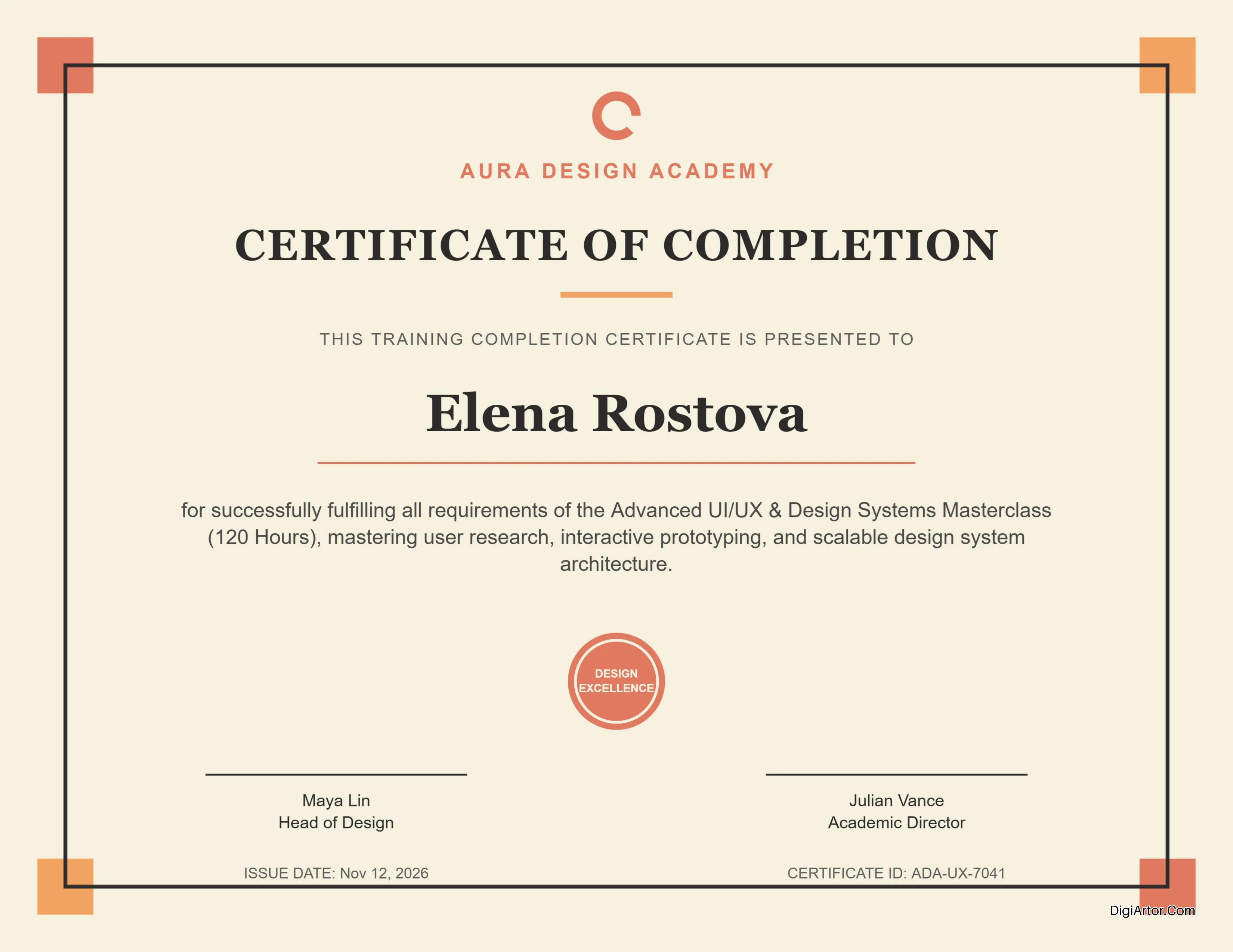 UIUX Design Systems Training Completion Certificate - Customize & Download in PDF PNG Form Editable Template Reference Image
