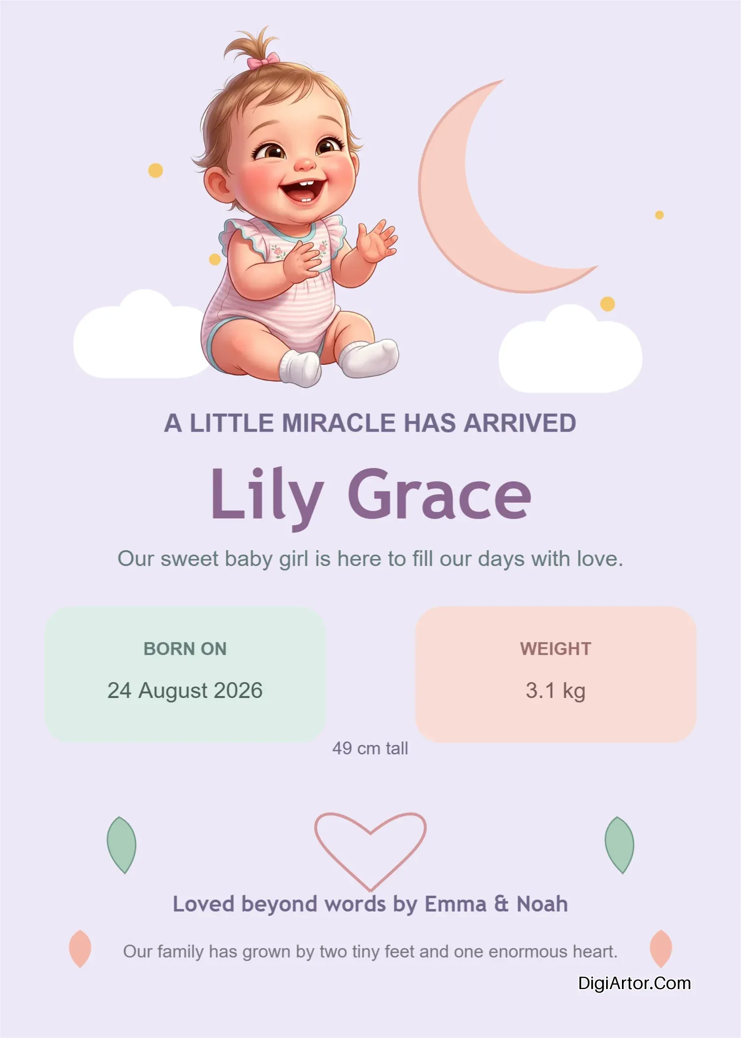 Cute Baby Girl Greeting Card | Editable Nursery Template Editable Template Reference Image