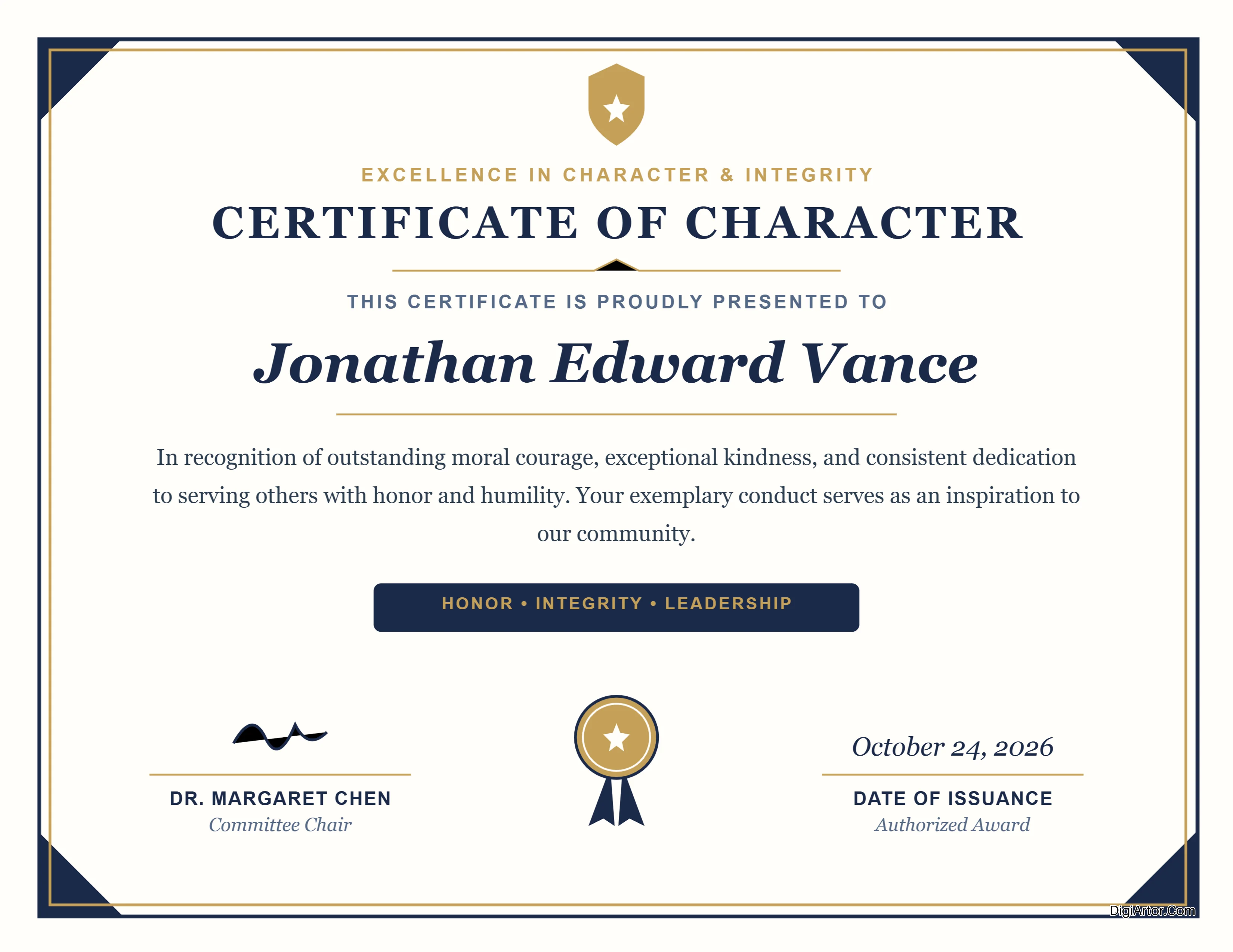 Character Award Certificate Editable Template Reference Image
