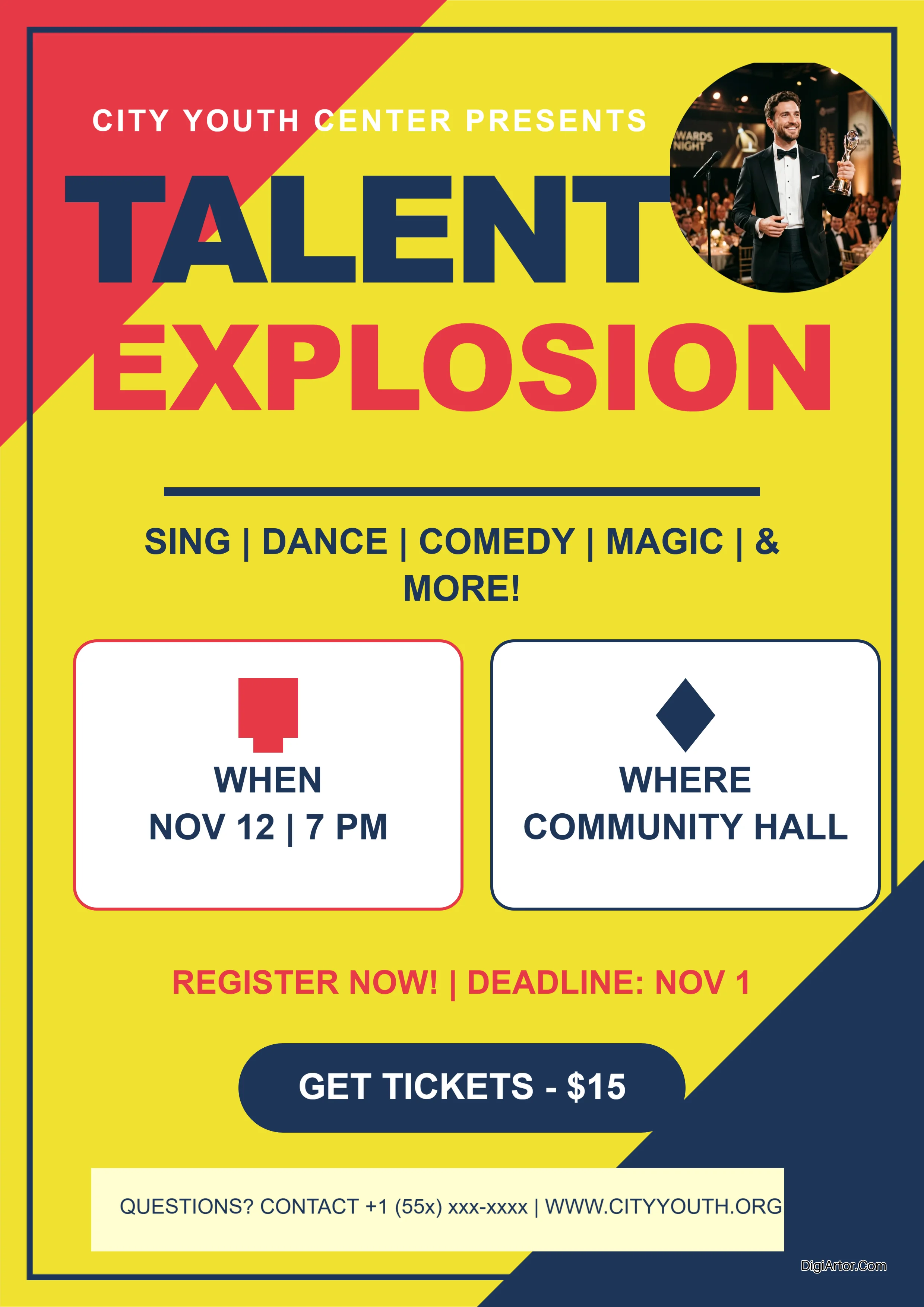 Customize Geometric Talent Show Flyer Online Modern Dynamic Design Editable Template Reference Image