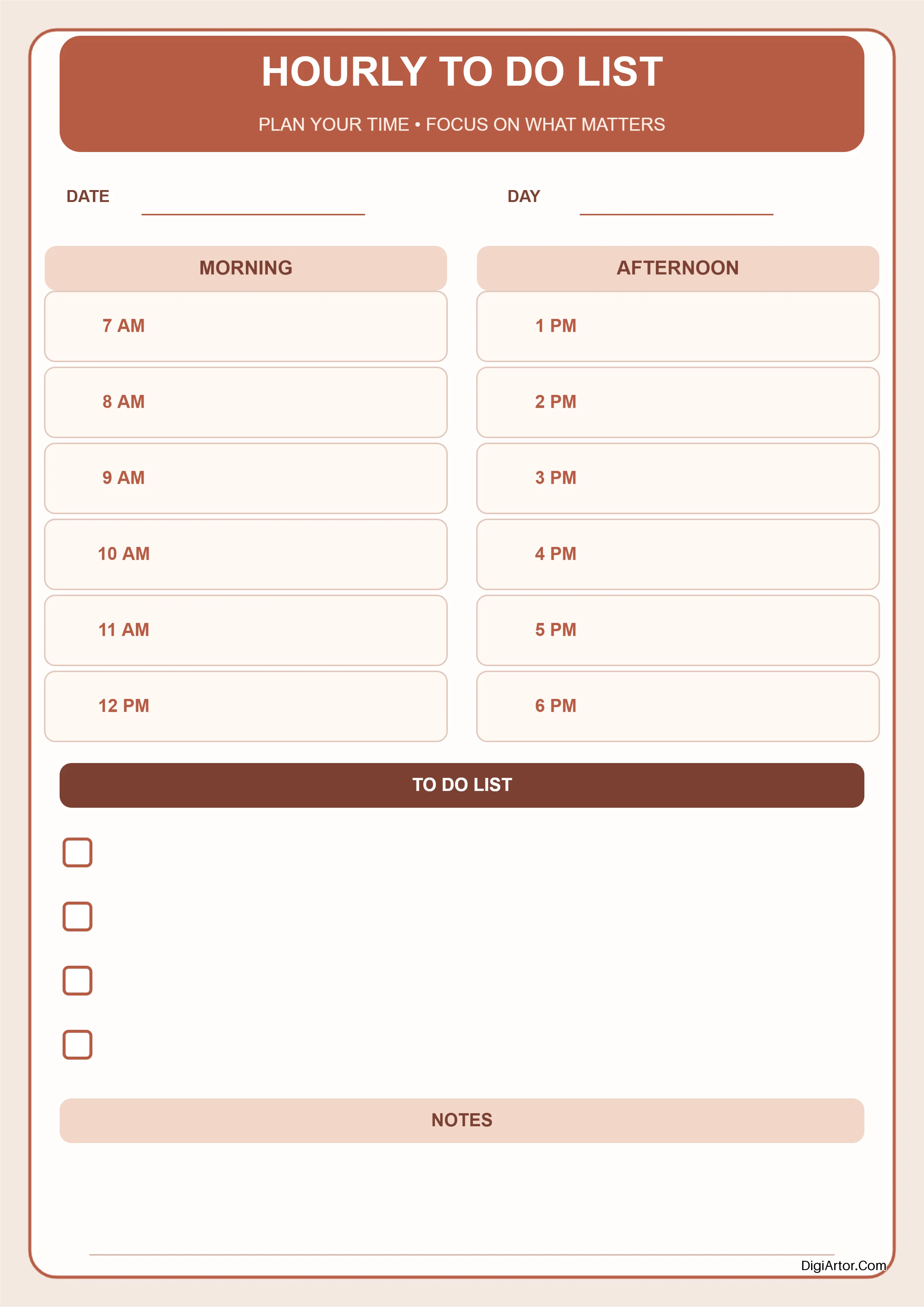 Printable Hourly To Do List Planner - Edit Online & Download in PDF, PNG or JPEG Editable Template Reference Image