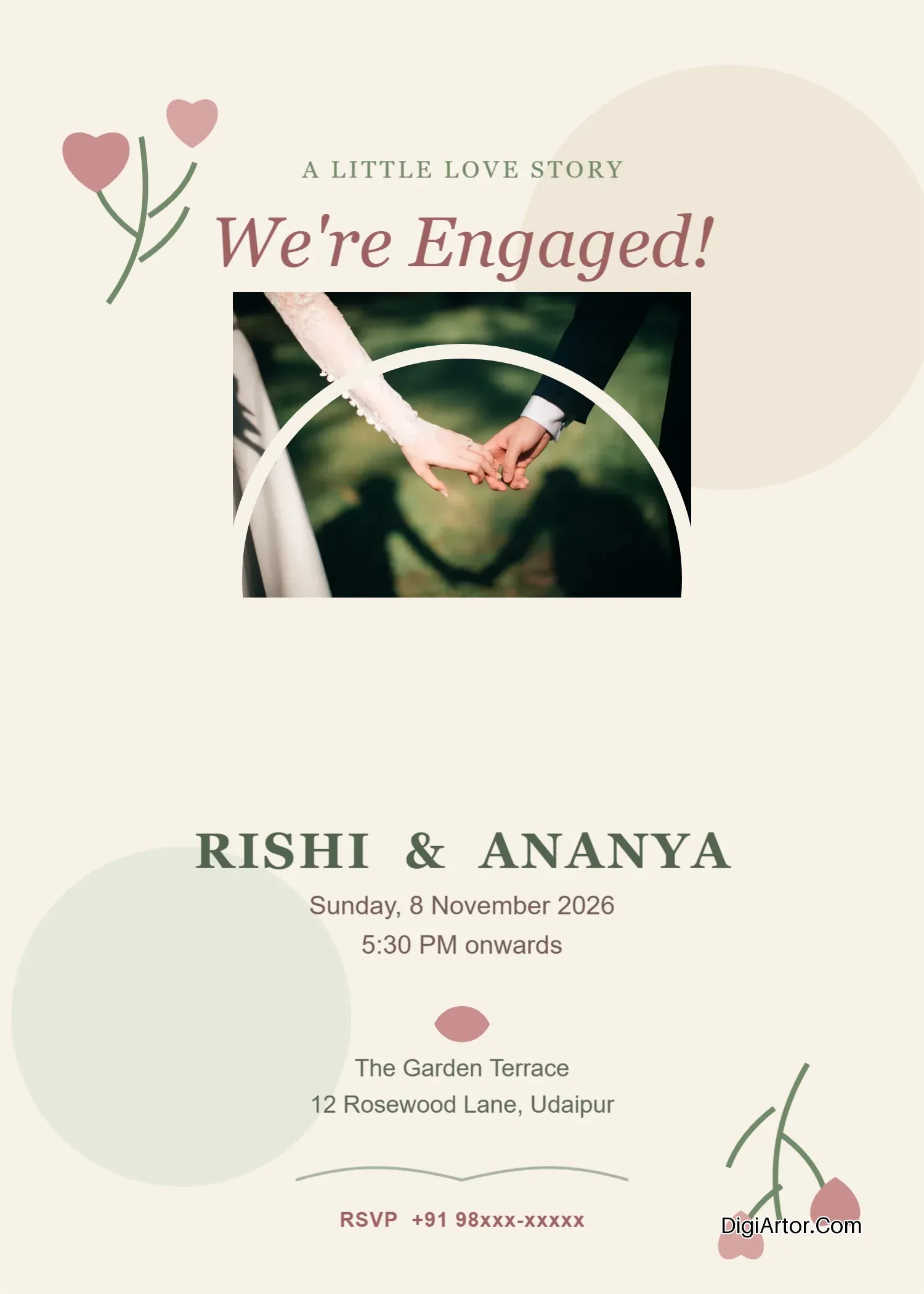 Engagement Ceremony Invitation Card - Botanical Theme - Customizable Template Editable Template Reference Image