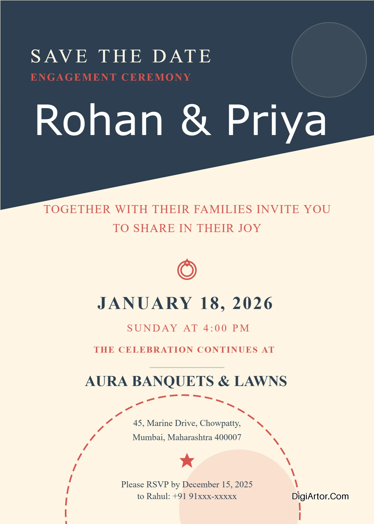 Engagement Party India Invitation Card Editable Template Reference Image