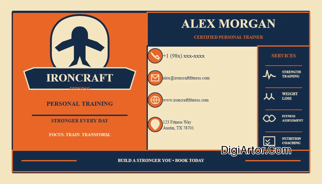 Personal Trainer Business (Visiting) Card Editable Template Reference Image