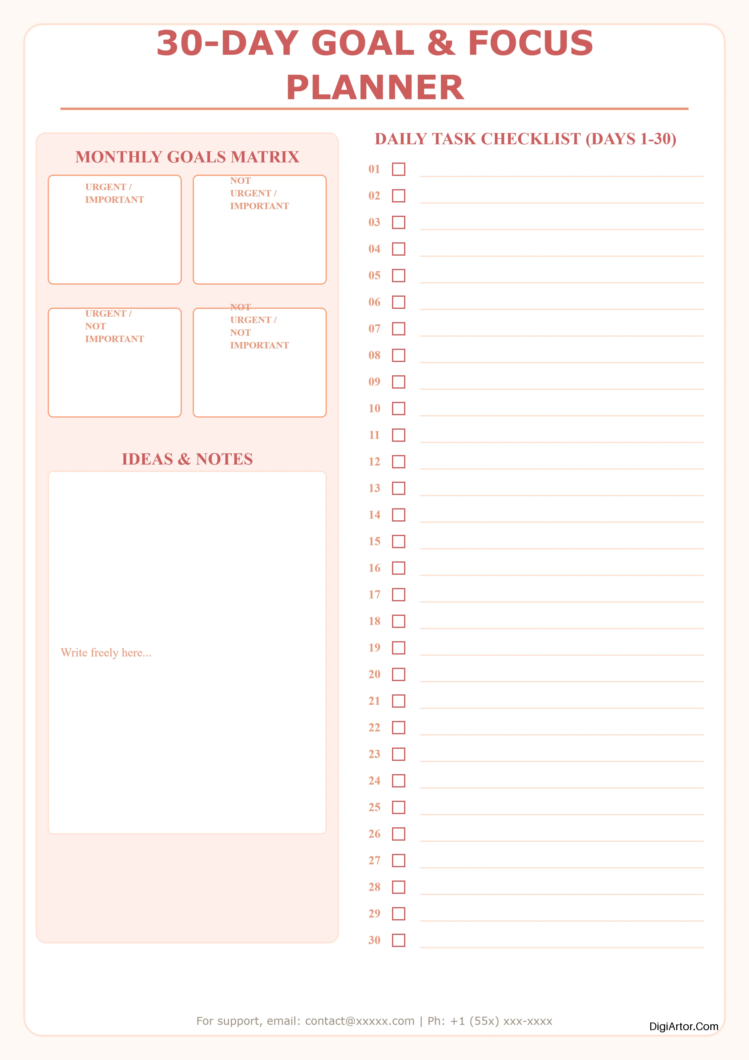 Monthly planner template free download - Interactive Eisenhower Matrix & 30-Day Task Planner Editable Template Reference Image