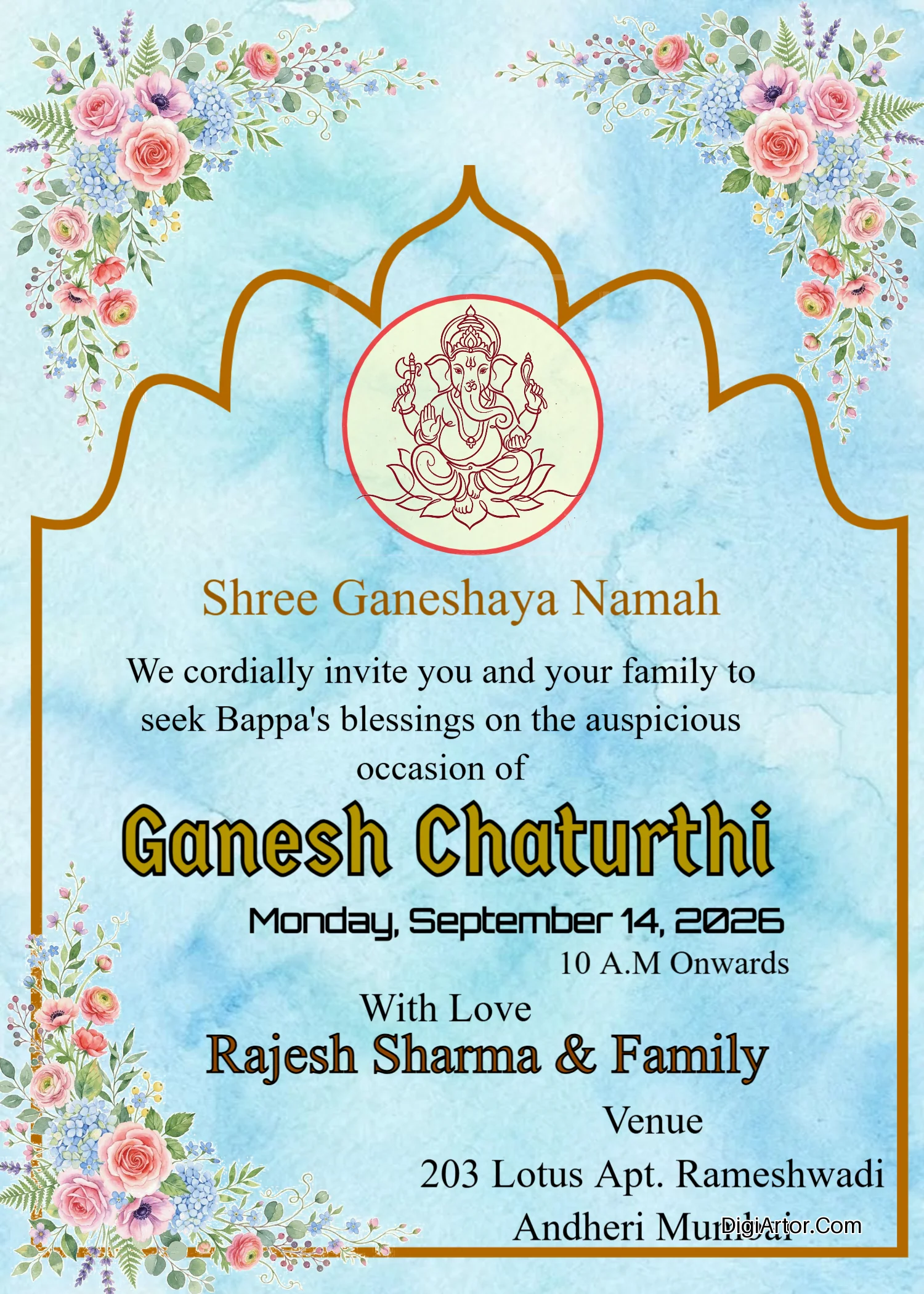 Create Ganpati invitation card online free Editable Template Reference Image