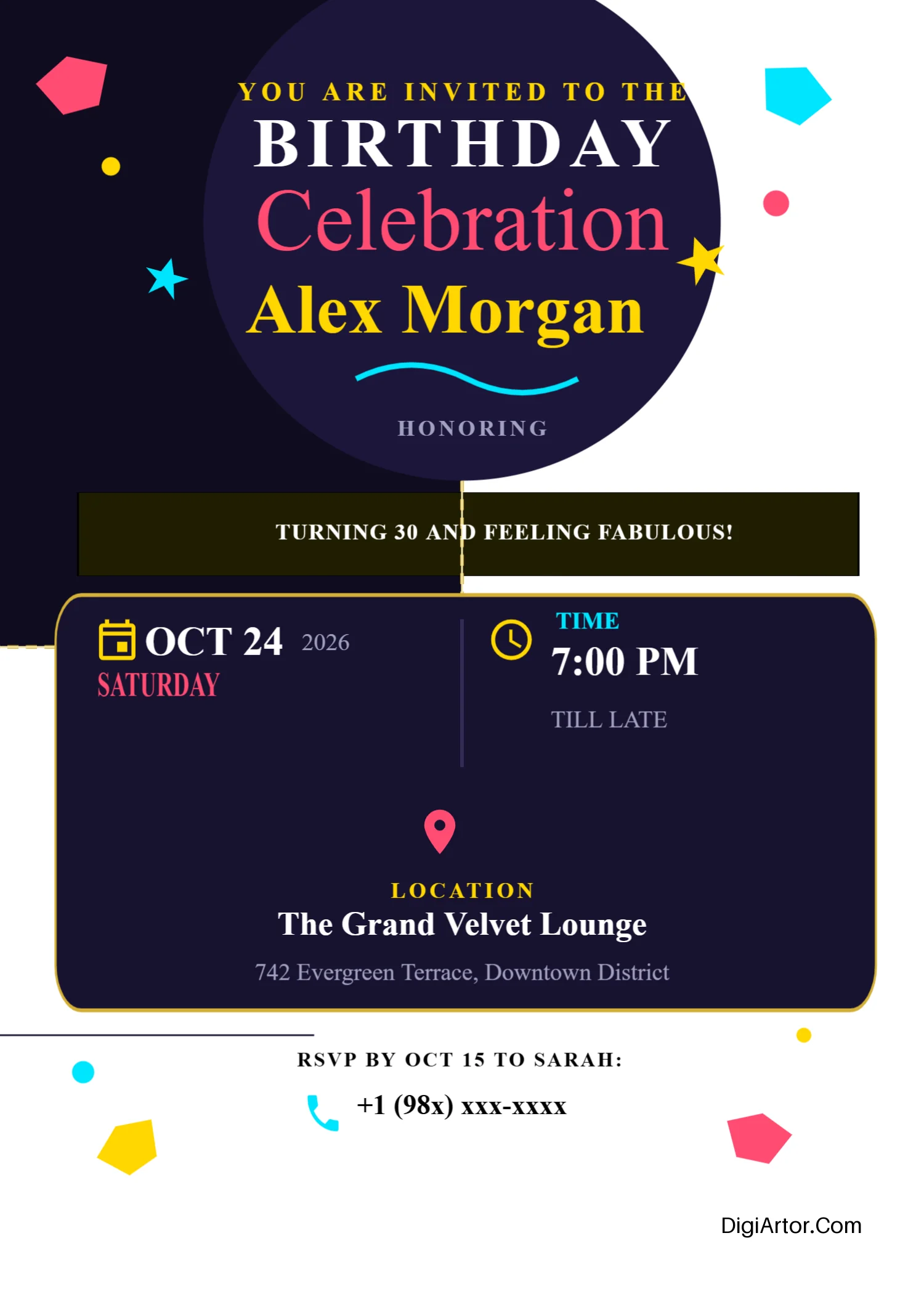 Birthday Party Invitation Card Editable Template Reference Image