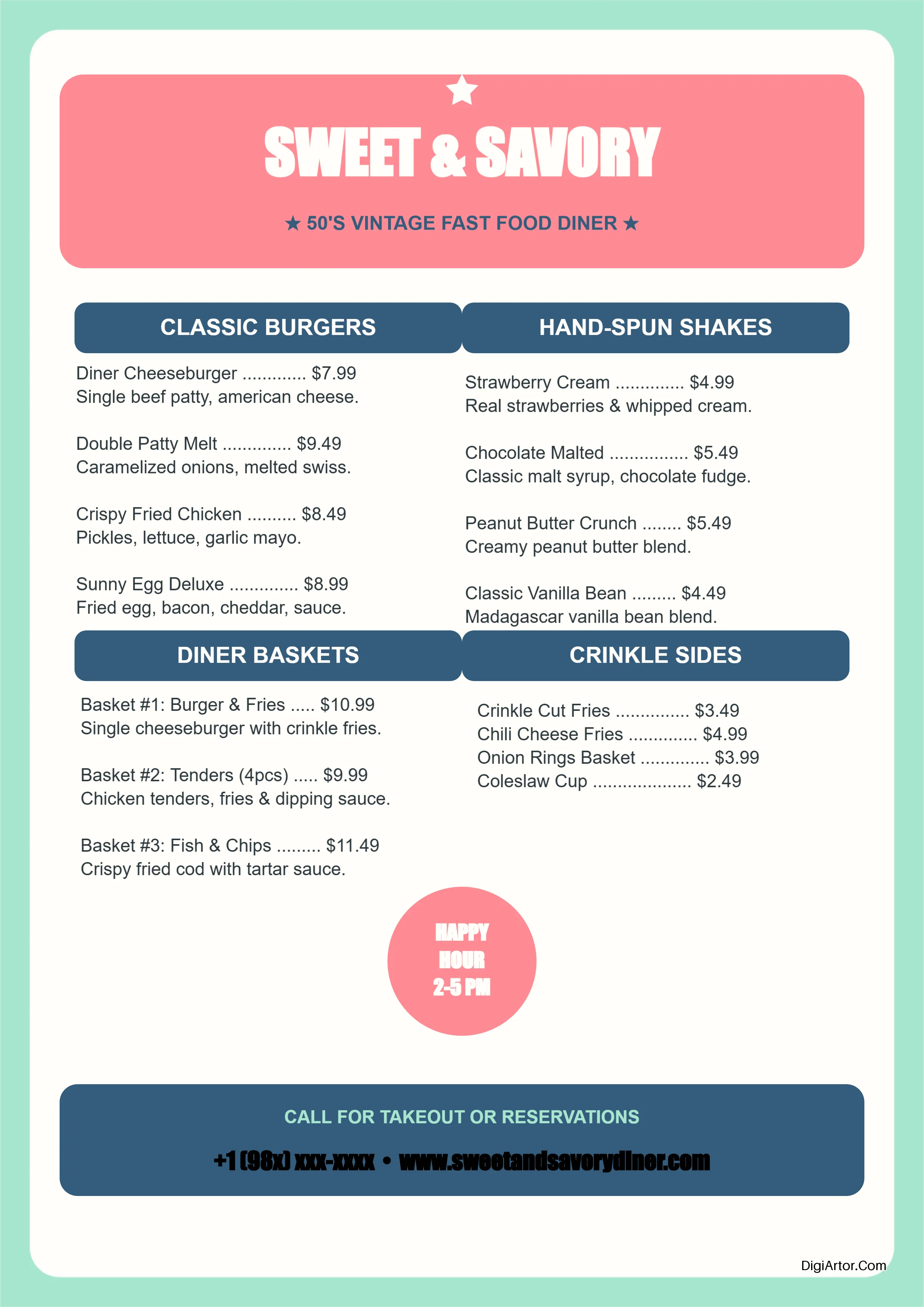 Vintage Pastel Fast Food Menu Designer Edit Online Editable Template Reference Image