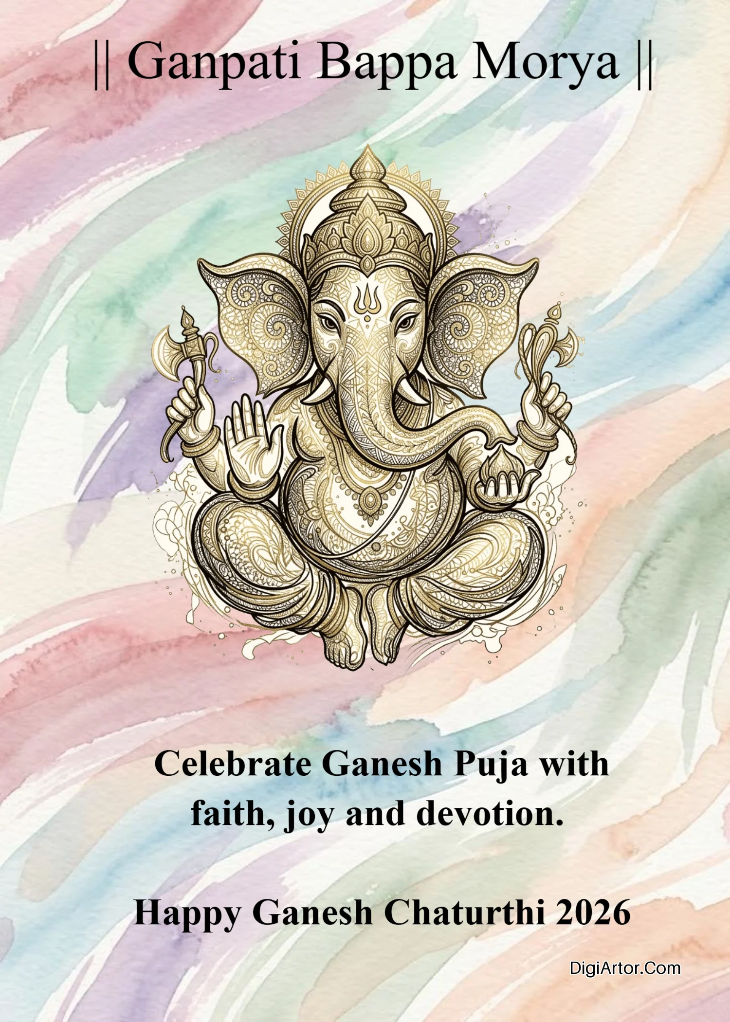 Happy Ganesh Puja Greetings and Wishes Card Editable Template Reference Image