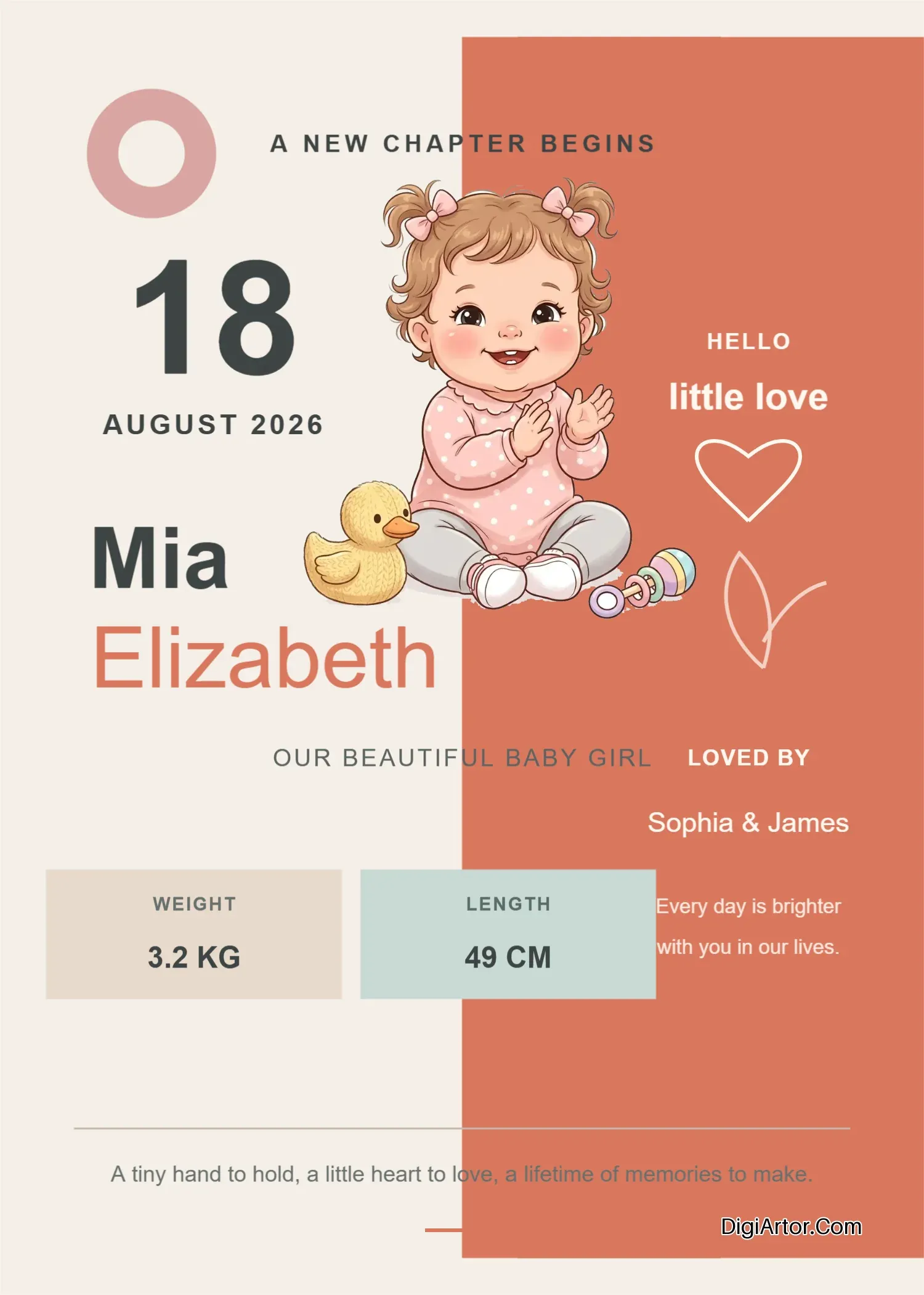 New Born Baby Girl Welcome Greeting Card - Customise Online & download for free Editable Template Reference Image