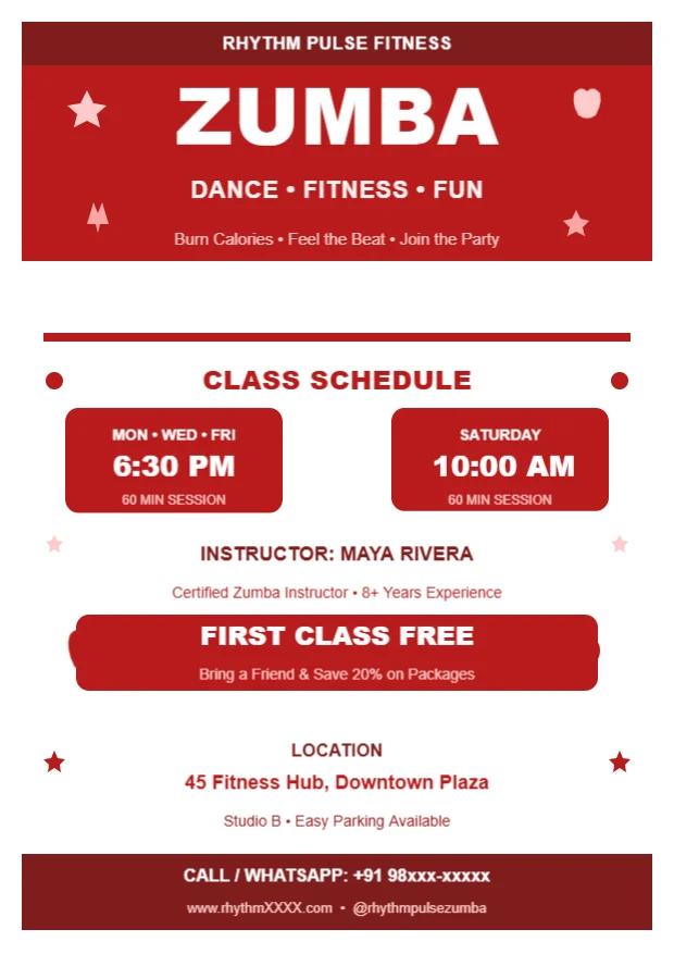 Zumba Class Flyer Editable Template Reference Image
