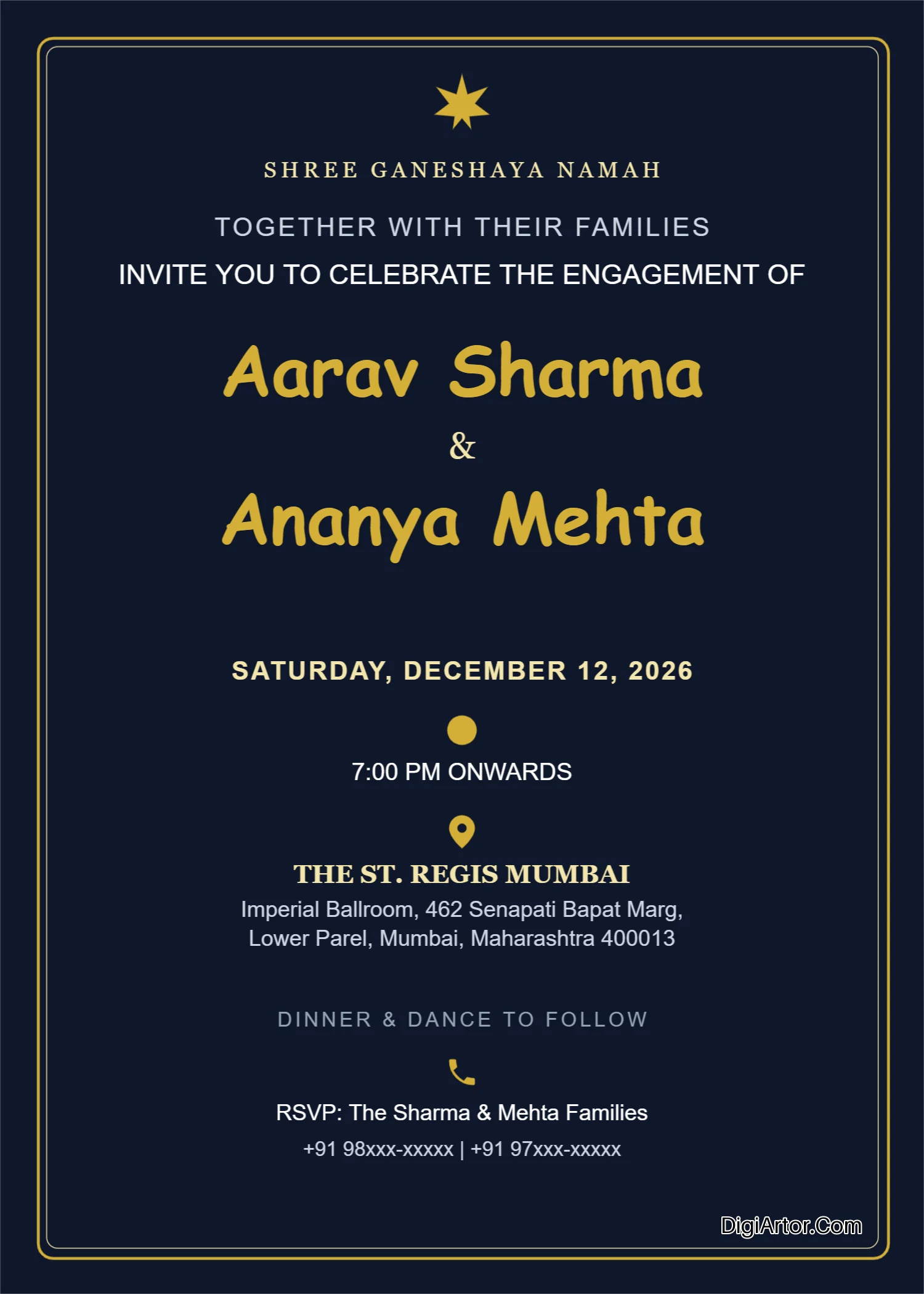 Indian Engagement Ceremony Invitation Card Editable Template Reference Image