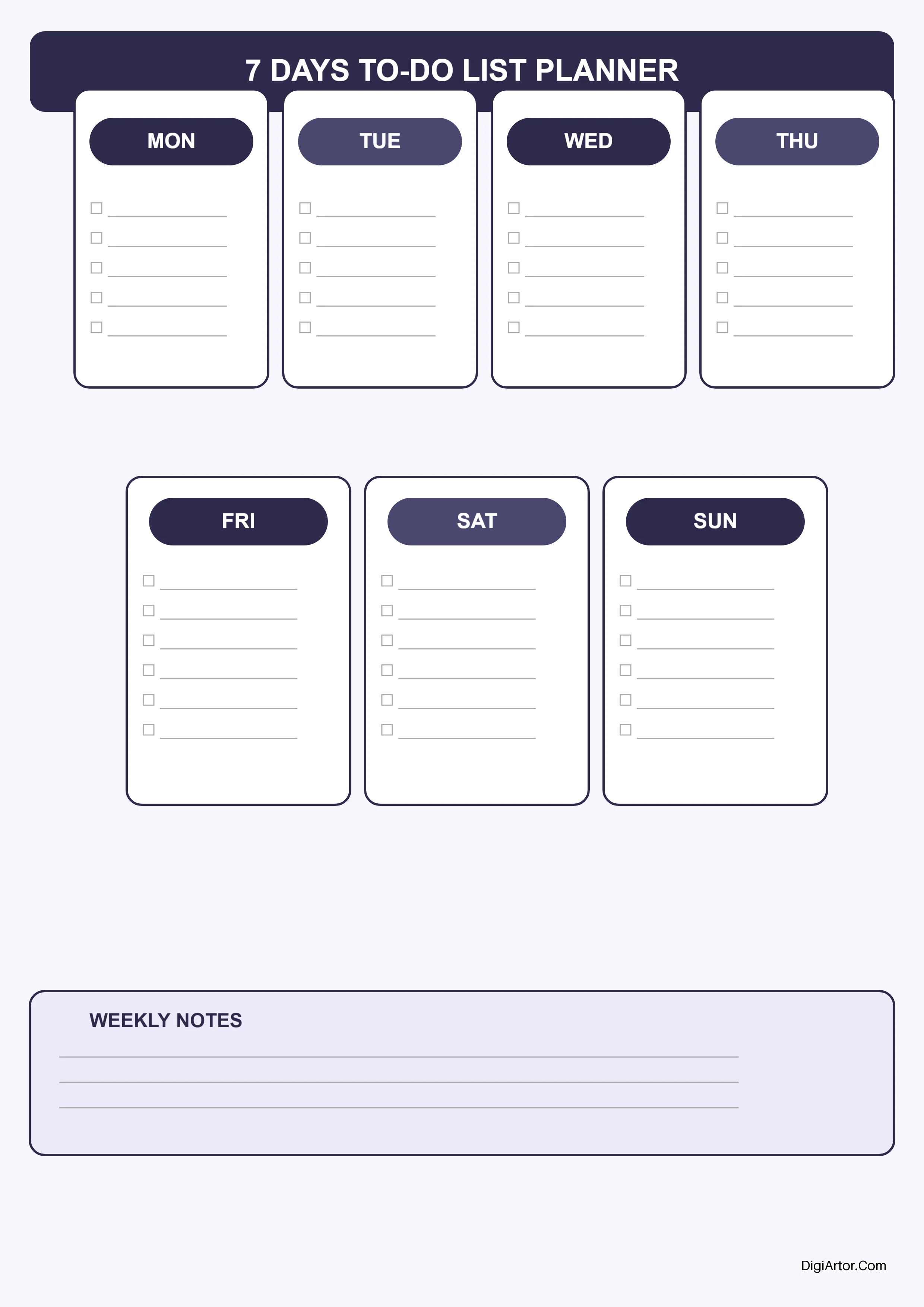 Customize Indigo Grid 7-Day To-Do Planner Online Interactive Weekly Organizer Editable Template Reference Image