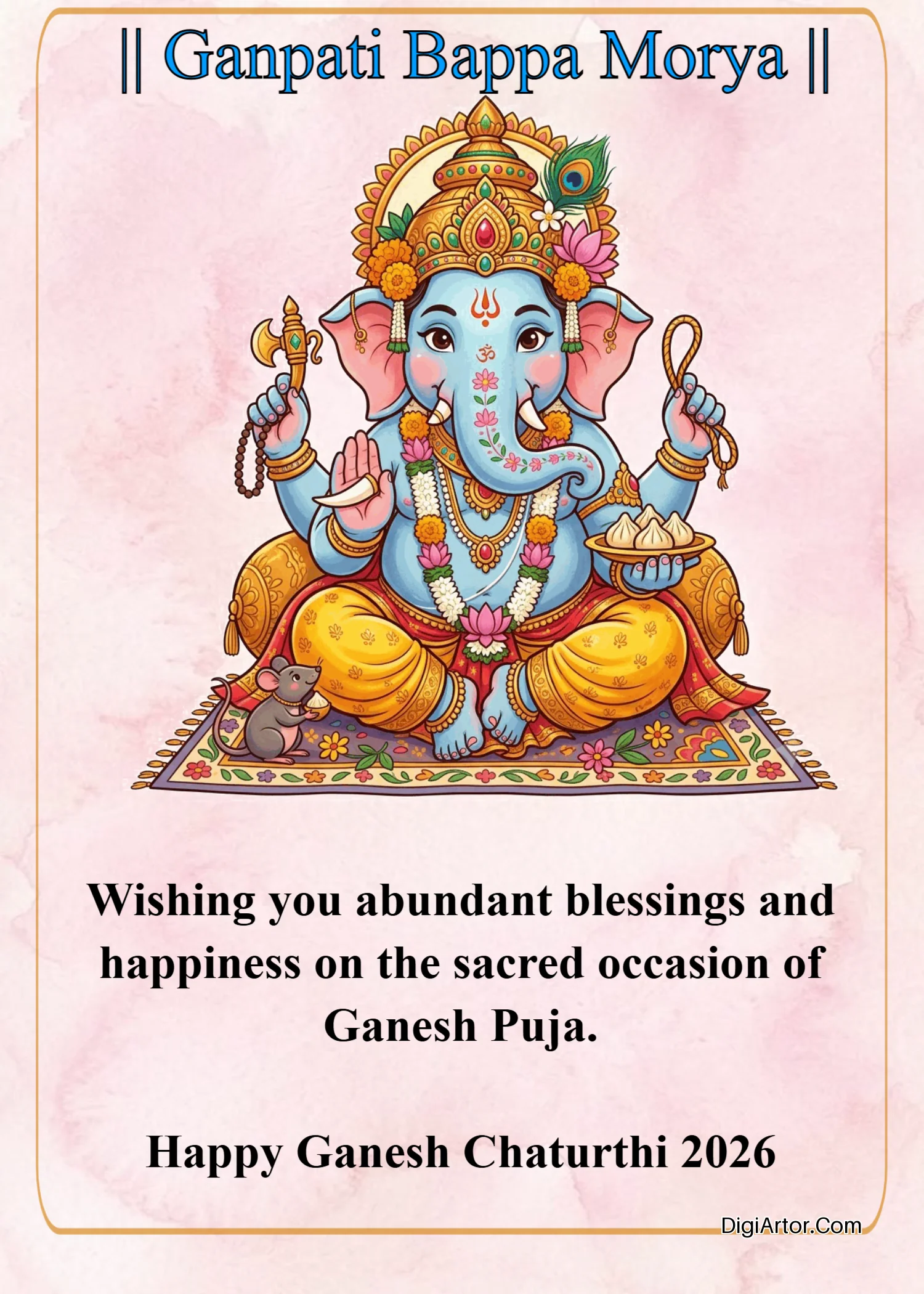 Happy Ganesh Puja Greeting Card with Blessings Editable Template Reference Image