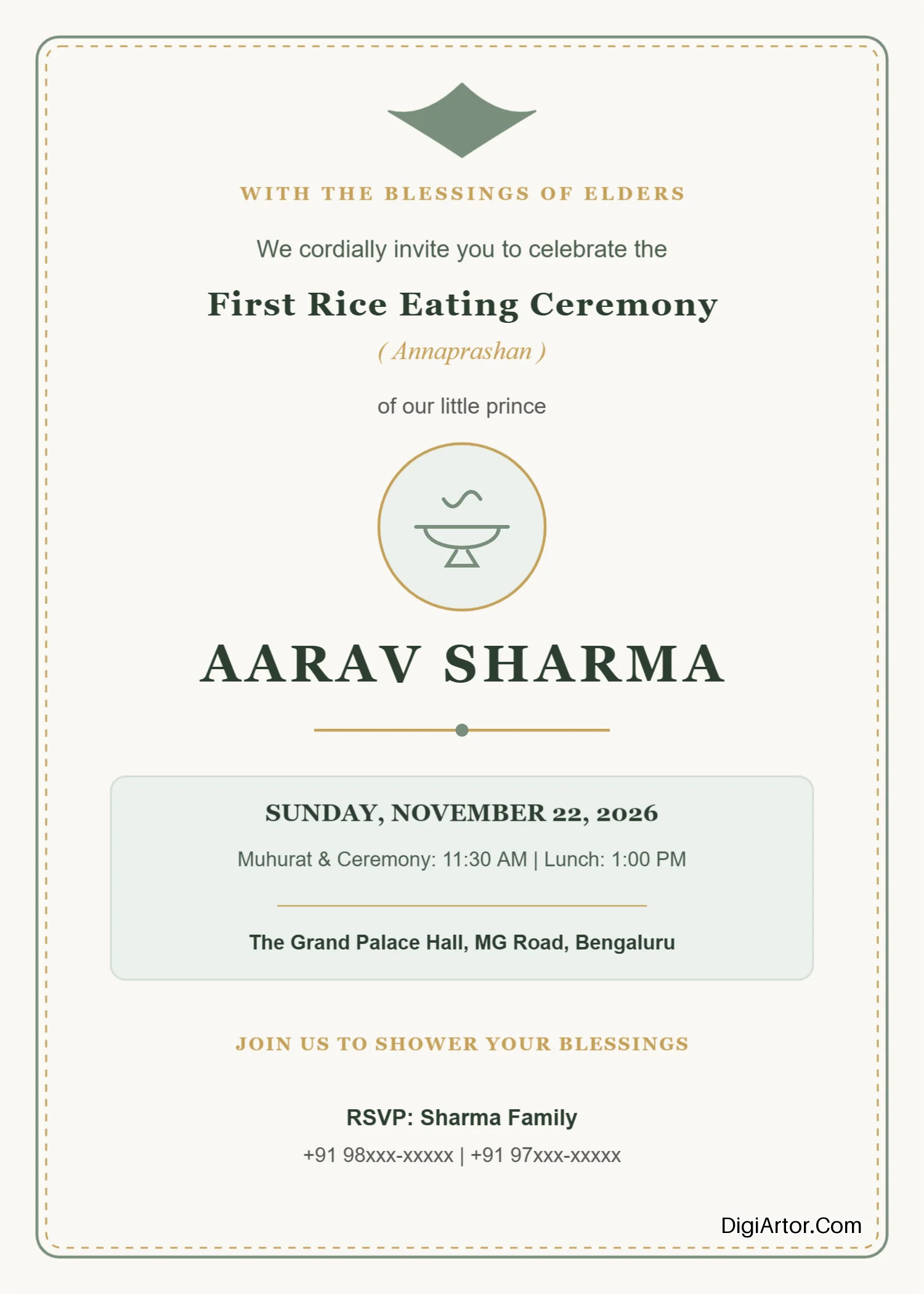 Rice Ceremony Invitation Card Editable Template Reference Image