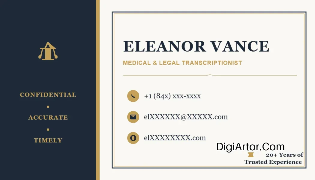 Traditional Medical & Legal Transcription Business Visiting Card Customizer Editable Template Reference Image