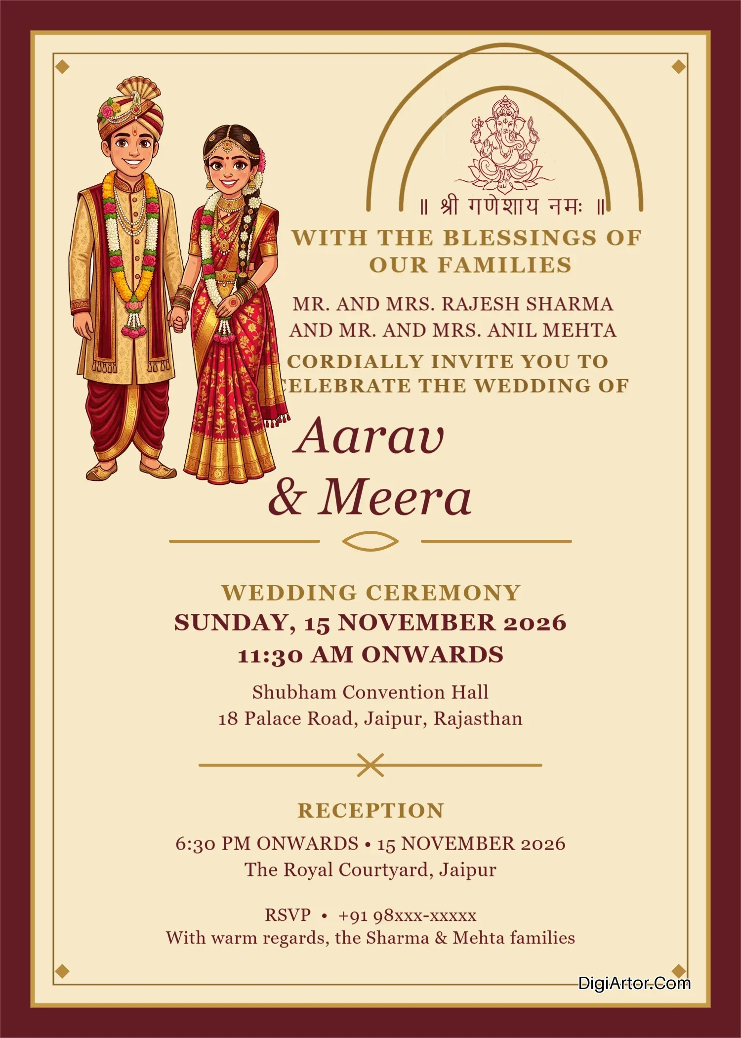 Royal Hindu Wedding Invitation Card Editable Template Editable Template Reference Image