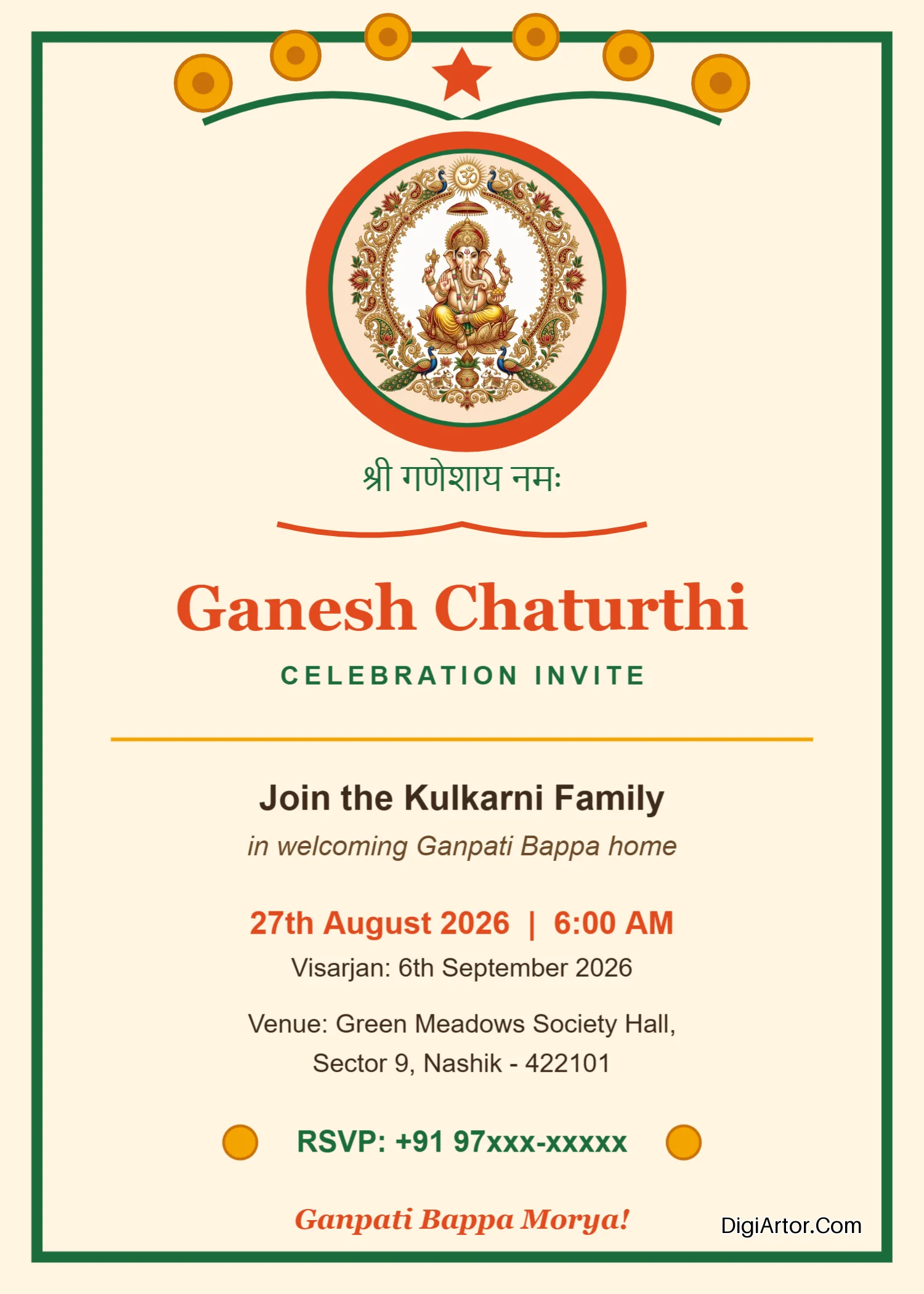Vibrant Ganesh Chaturthi Invitation Card Maker Edit Online Free Editable Template Reference Image