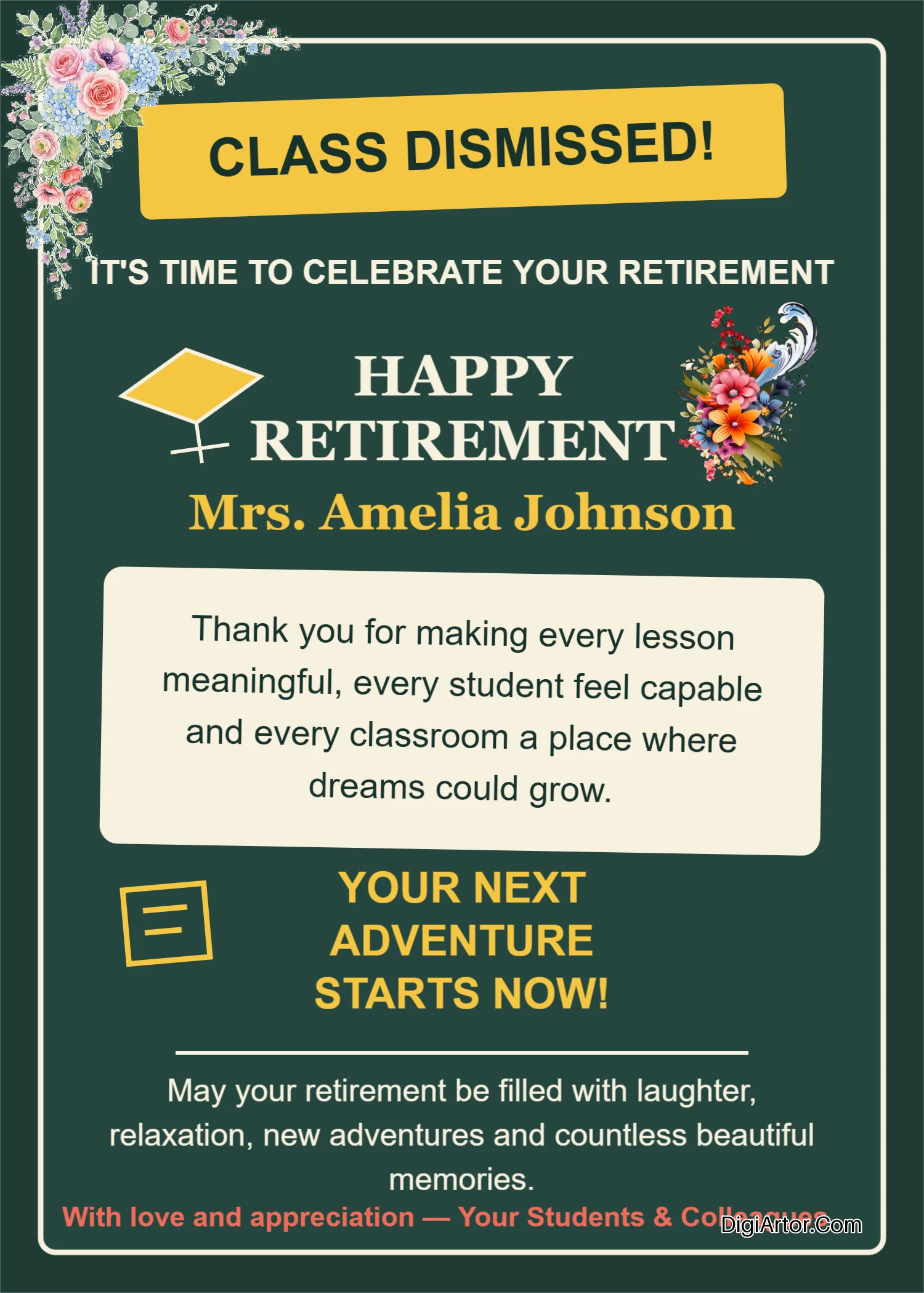 Celebrate Your Teachers Retirement with a Personalised Greeting Card Customise Online Editable Template Reference Image