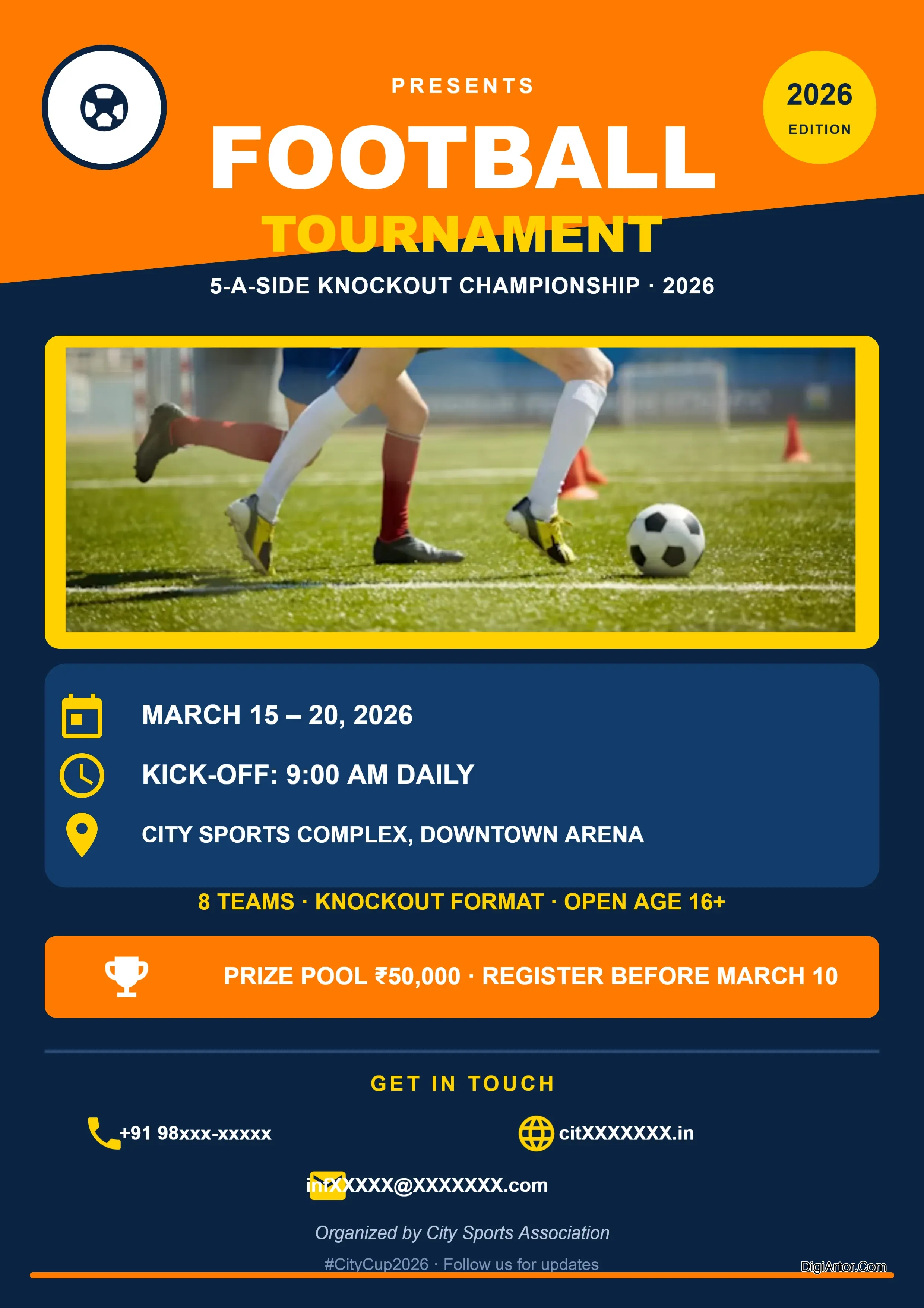 Football Tournament Poster Template Free Download - Edit Online Editable Template Reference Image
