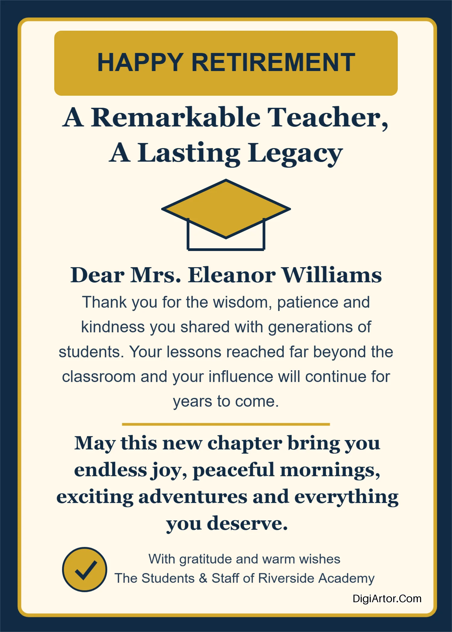 Greeting Card For Your Favourite Teachers Retirement - Customise Online & Download for free Editable Template Reference Image
