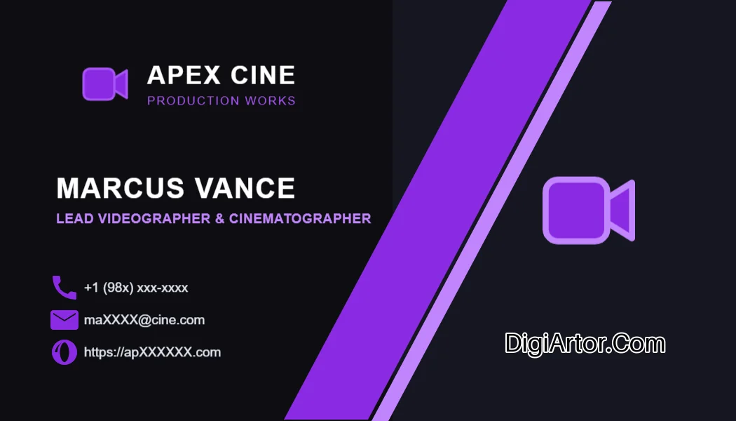 Electric Violet Videographer Business (Visiting) Card Editable Template Reference Image