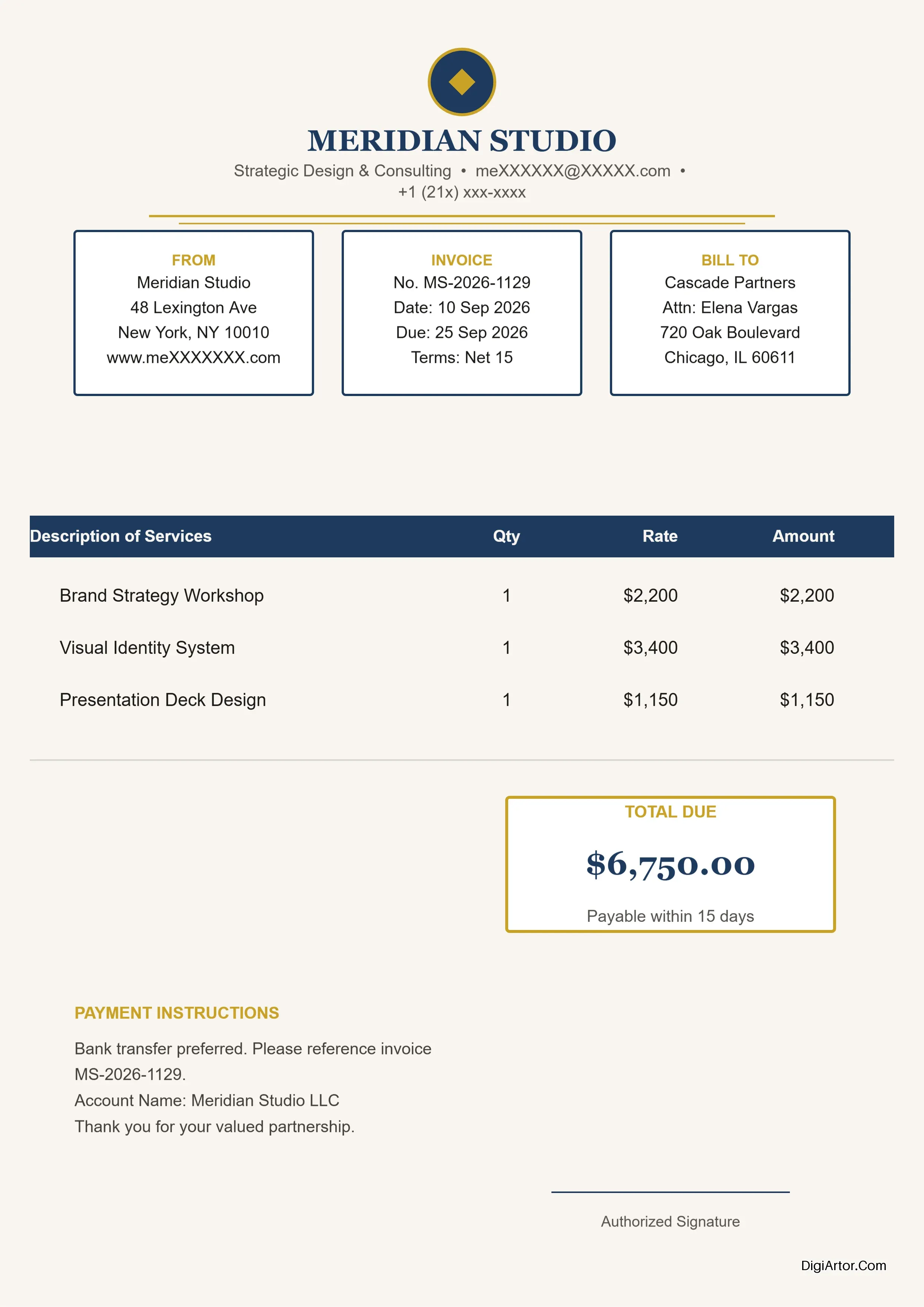 Classic Elegant Theme Freelance Invoice Format Template Edit & Download Editable Template Reference Image