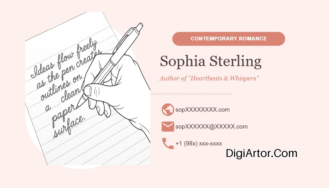 Customize Romance & Floral Author Business (Visiting) Cards Online Editable Template Reference Image
