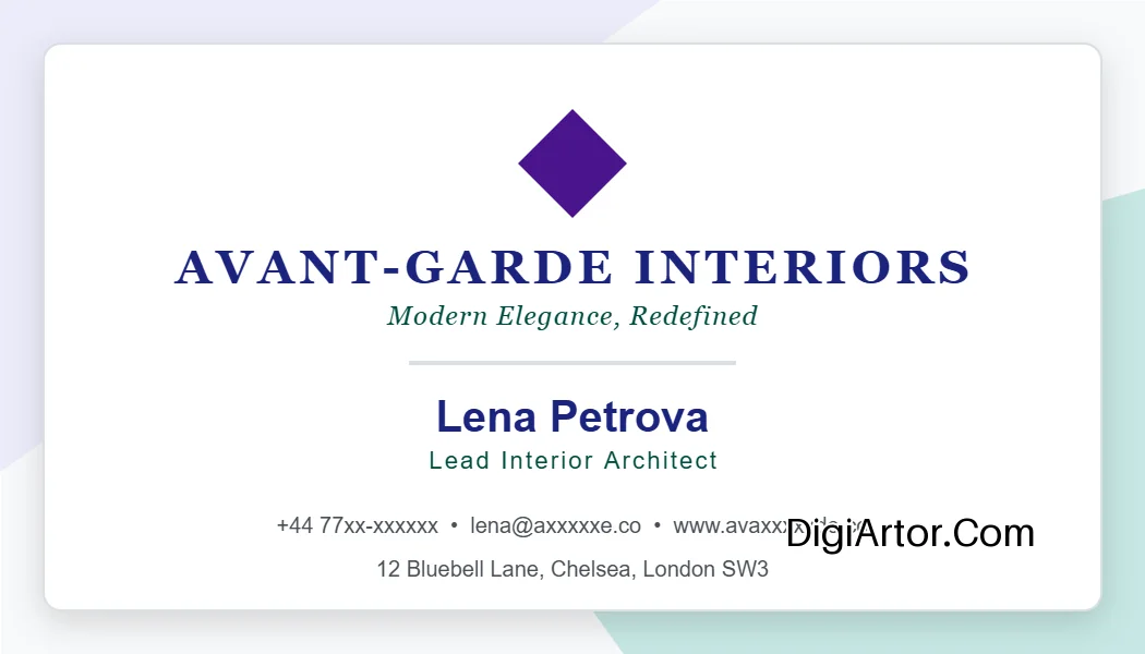 Interior Designer Business (Visiting) Card Editable Template Reference Image