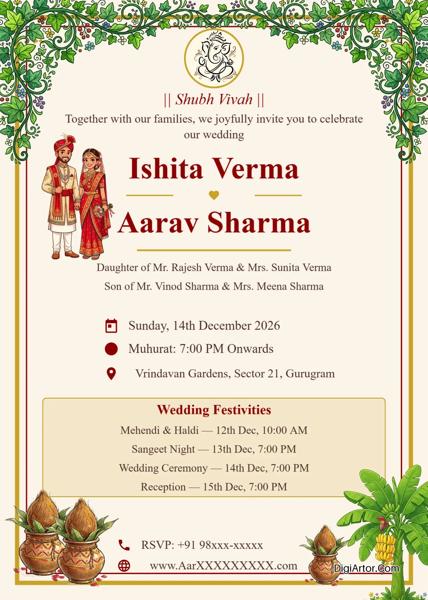 Hindu Wedding Invitation Template Royal Maroon & Gold Theme Editable Template Editable Template Reference Image
