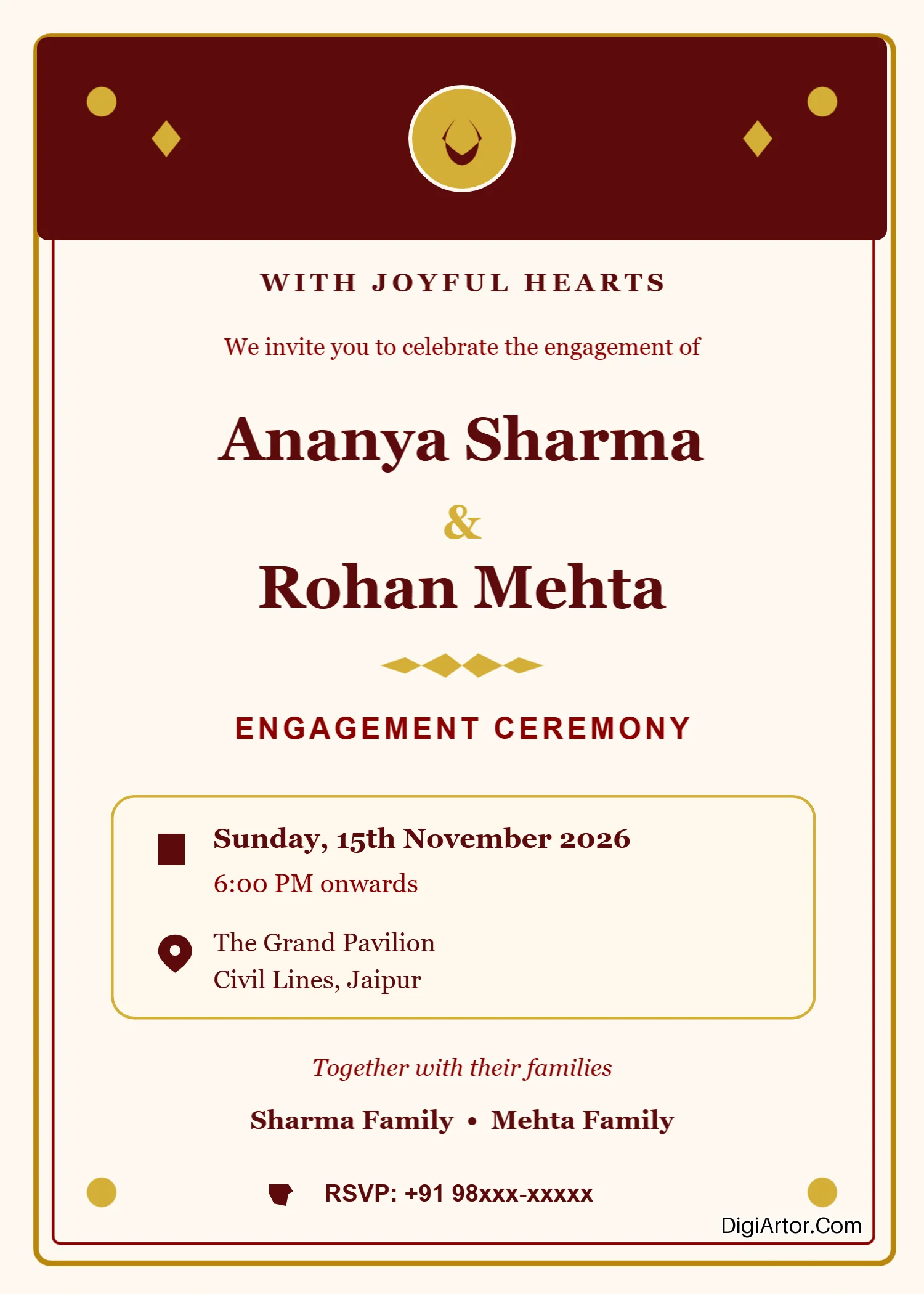 Indian Engagement Invitation Card Editable Template Reference Image