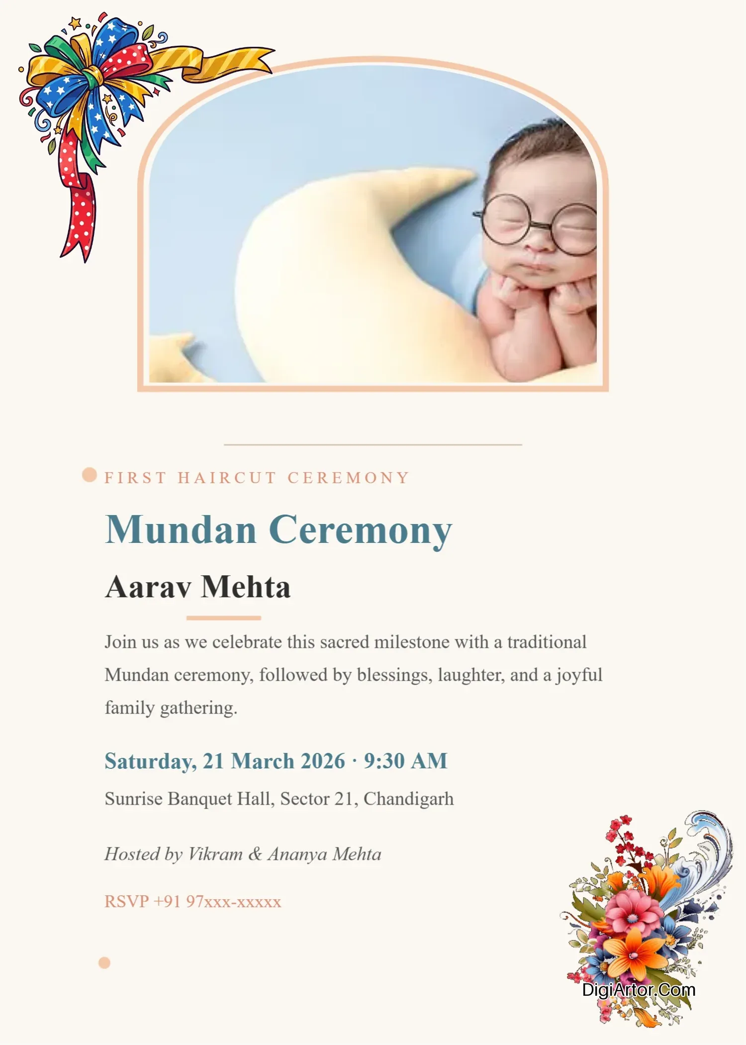 Editable Boho Mundan Invitation Template in Dusty Blue Editable Template Reference Image