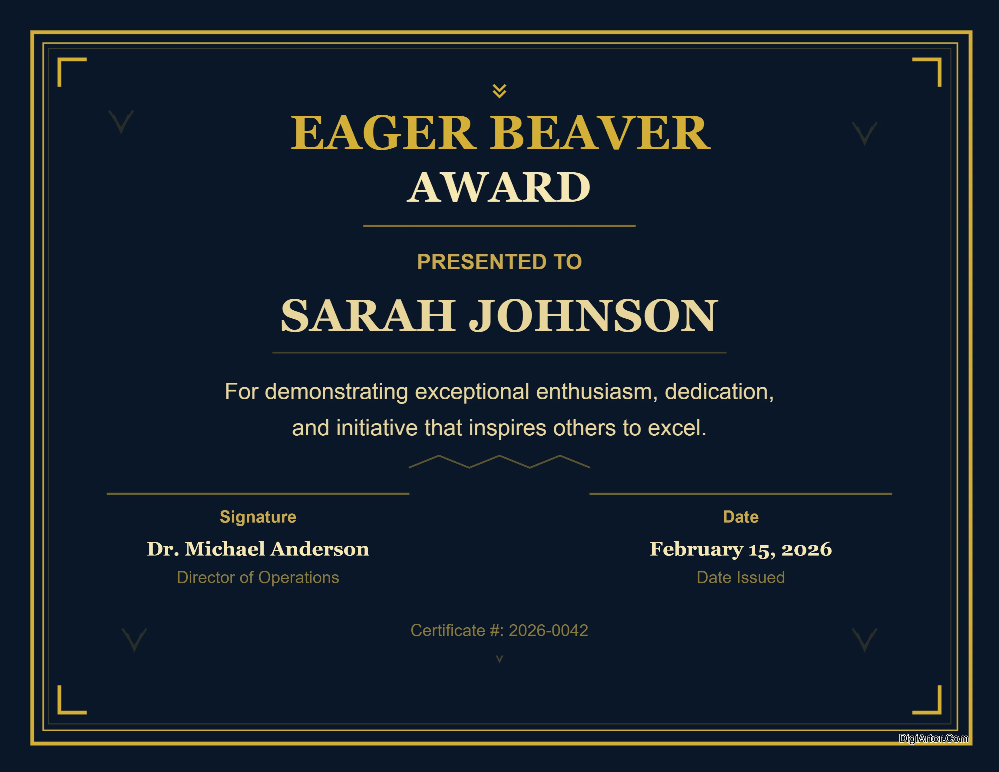 Eager Beaver Award Certificate Editable Template Reference Image