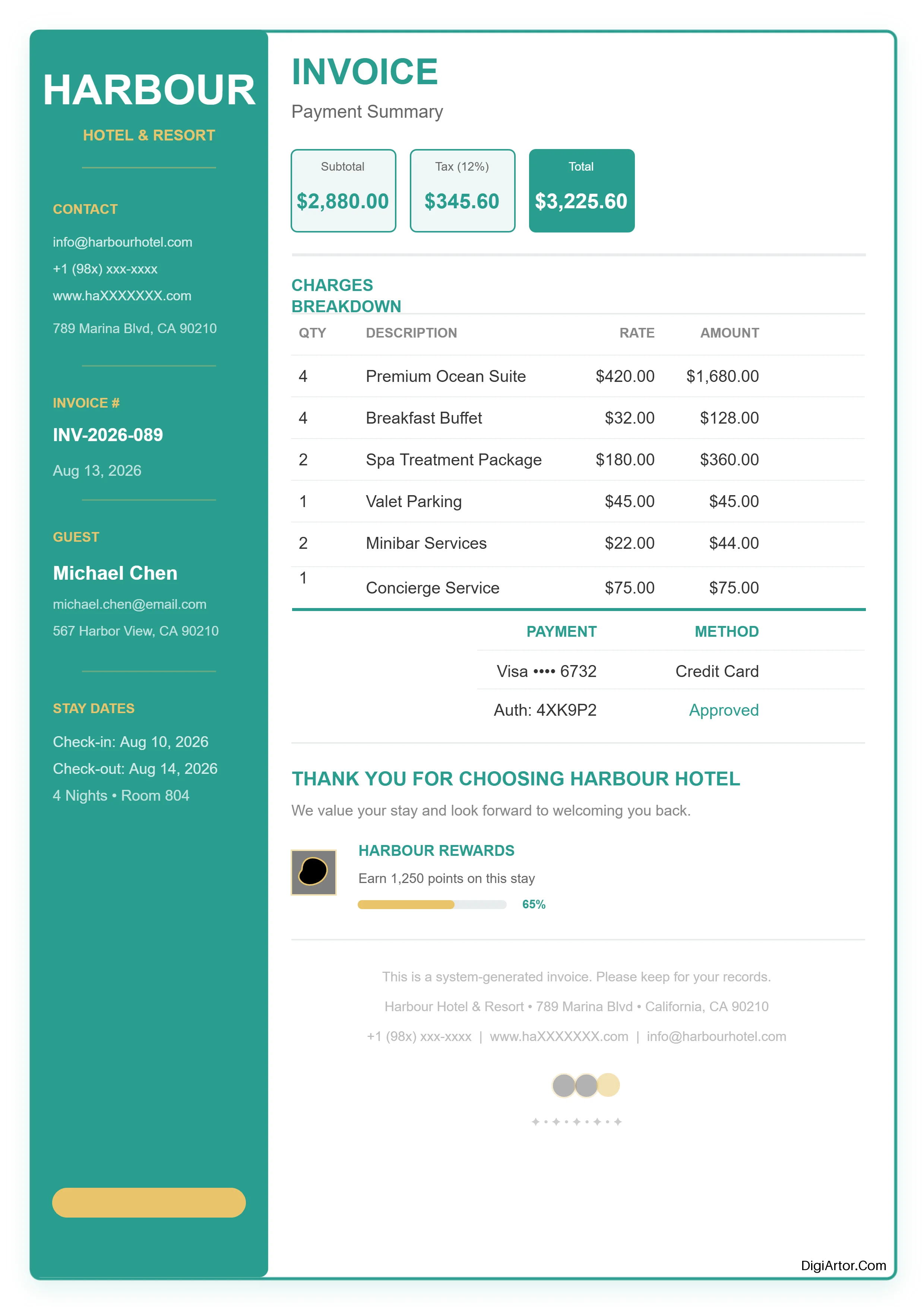 Harbour Hotel Invoice Format Editable Template Reference Image