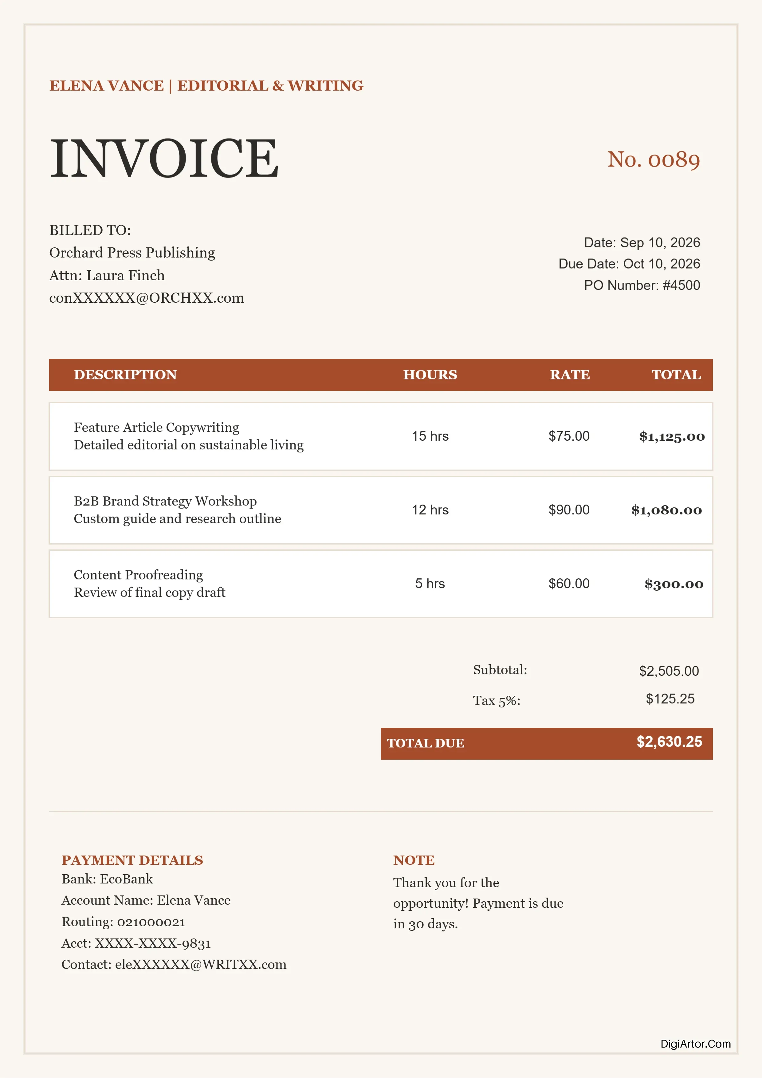 Craft Elegant Freelance Invoices Online - Customize & Download Printable Templates Editable Template Reference Image