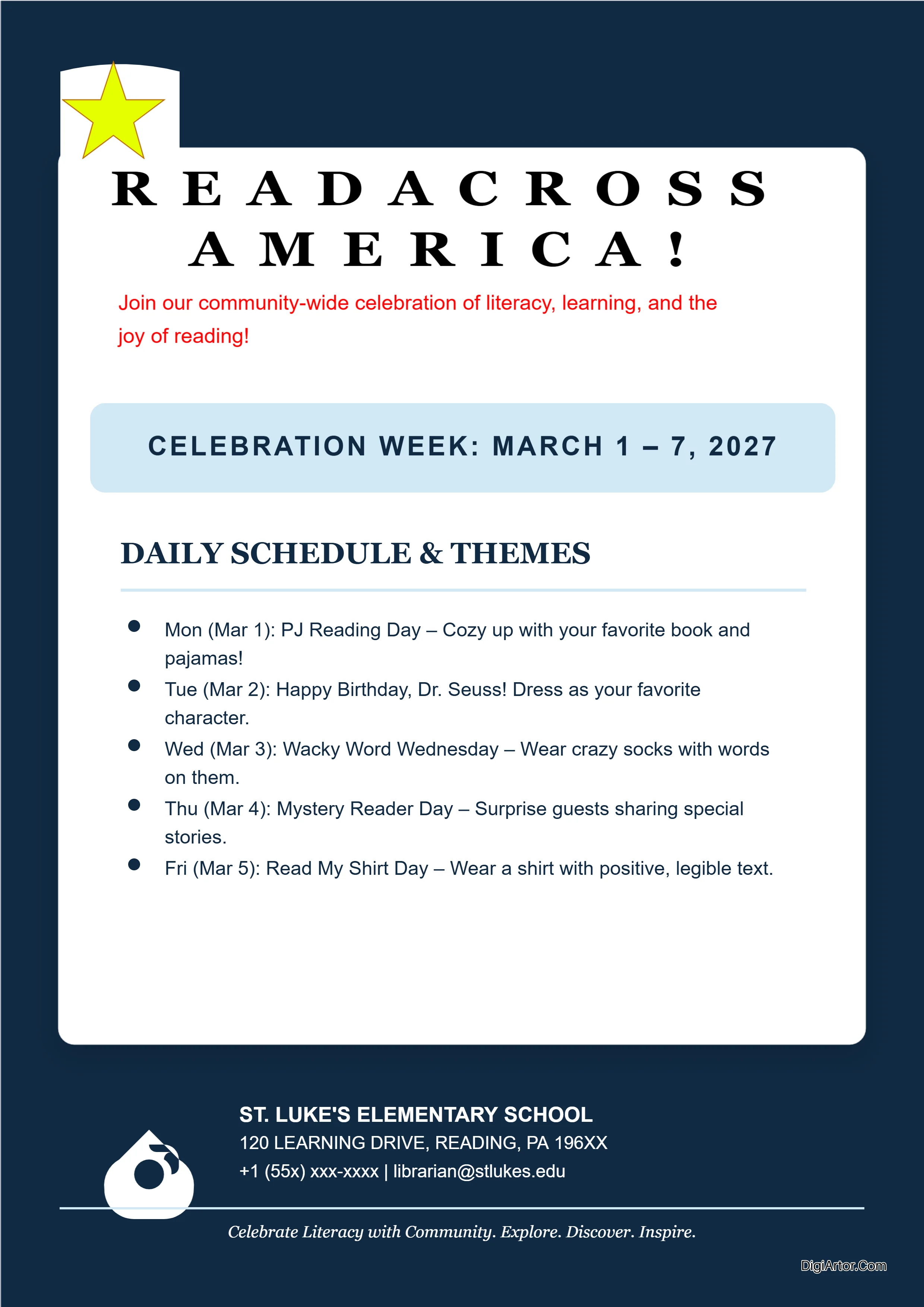 Read Across America Flye Editable Template Reference Image