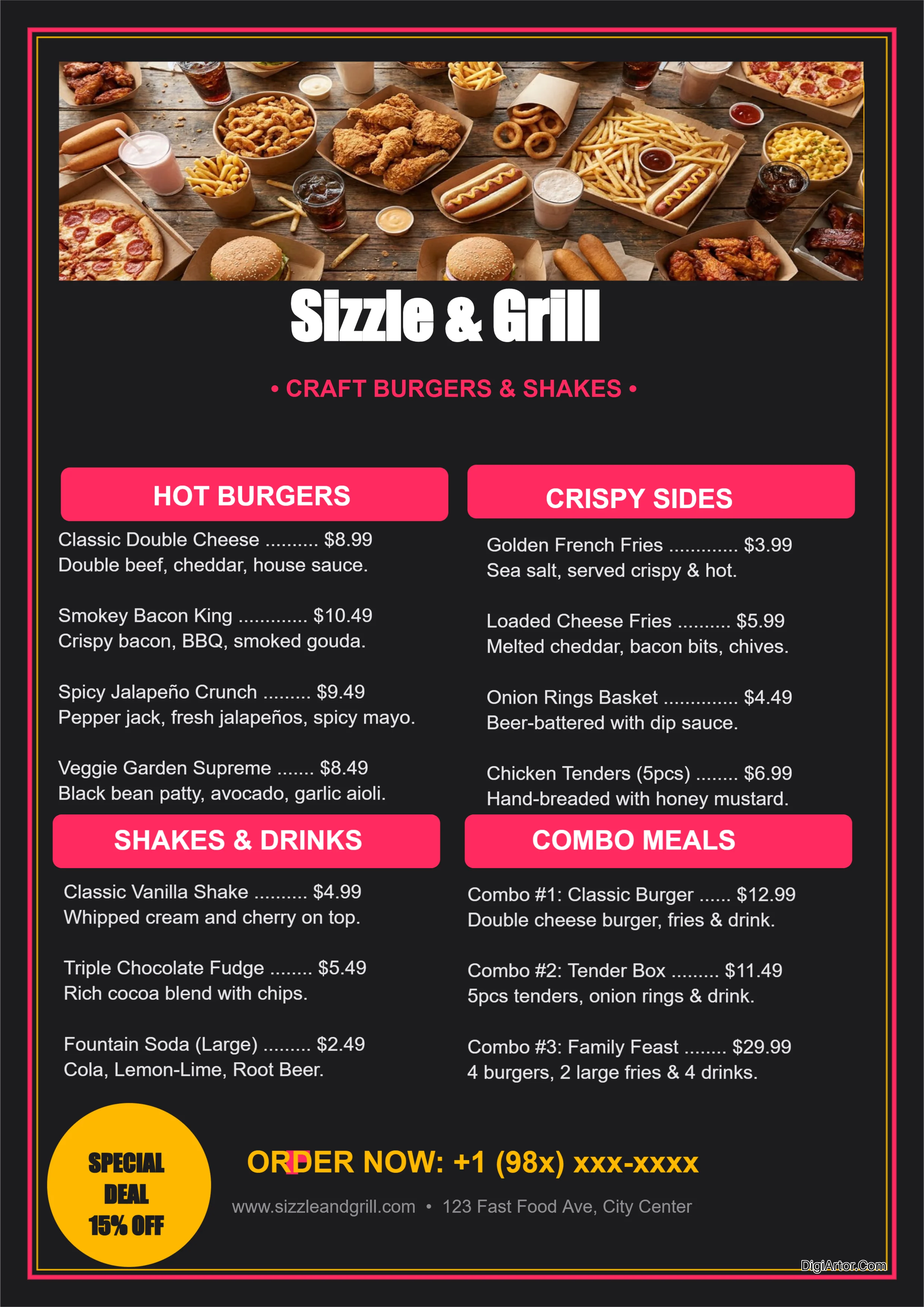 Customize & Print Fast Food Menu Online Easy Menu Maker Editable Template Reference Image