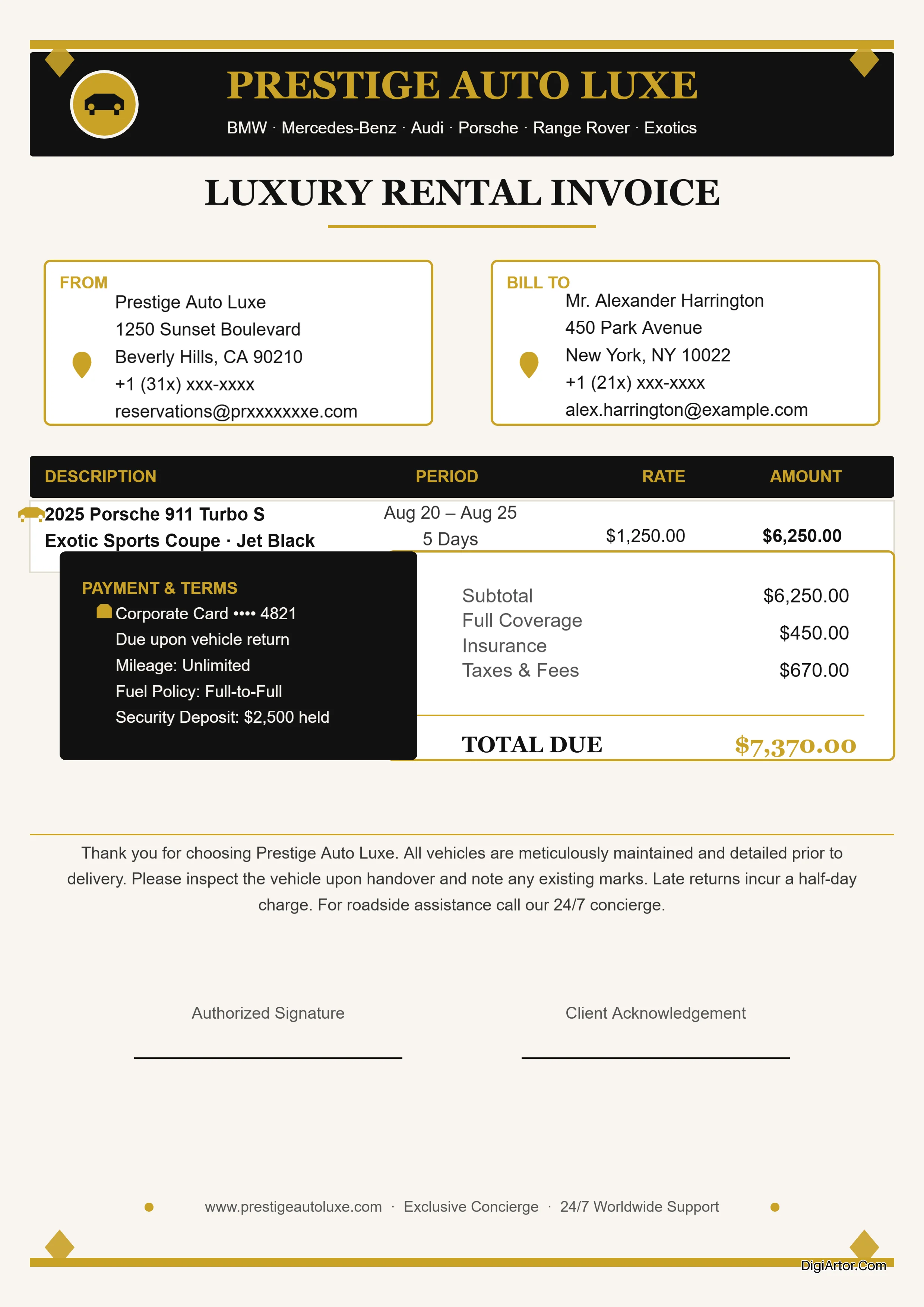 Customize Luxury Car Rental Invoice Online Editable Template Reference Image