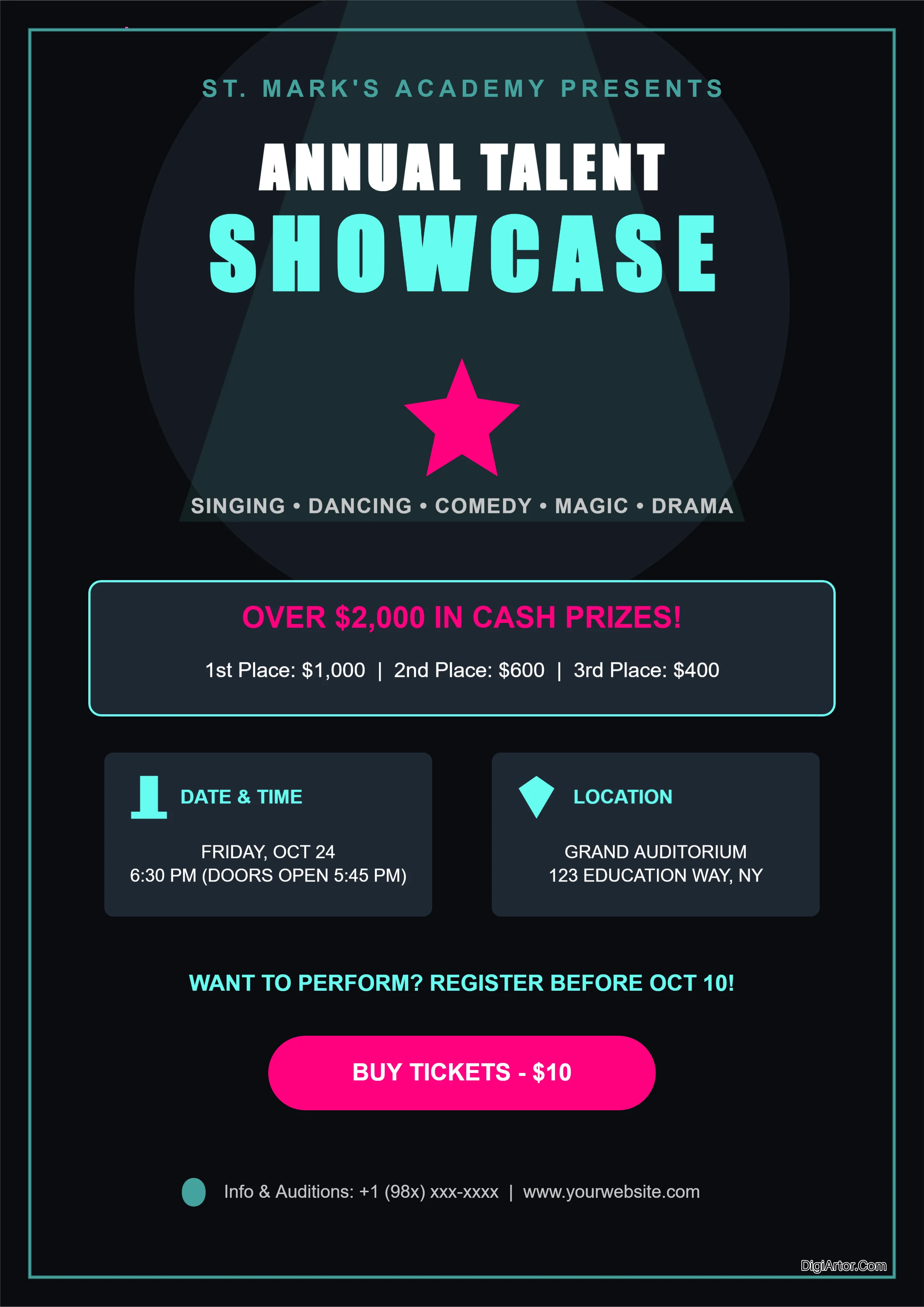 Customize Neon Talent Show Flyer Template Online Vibrant Stage Event Design Editable Template Reference Image