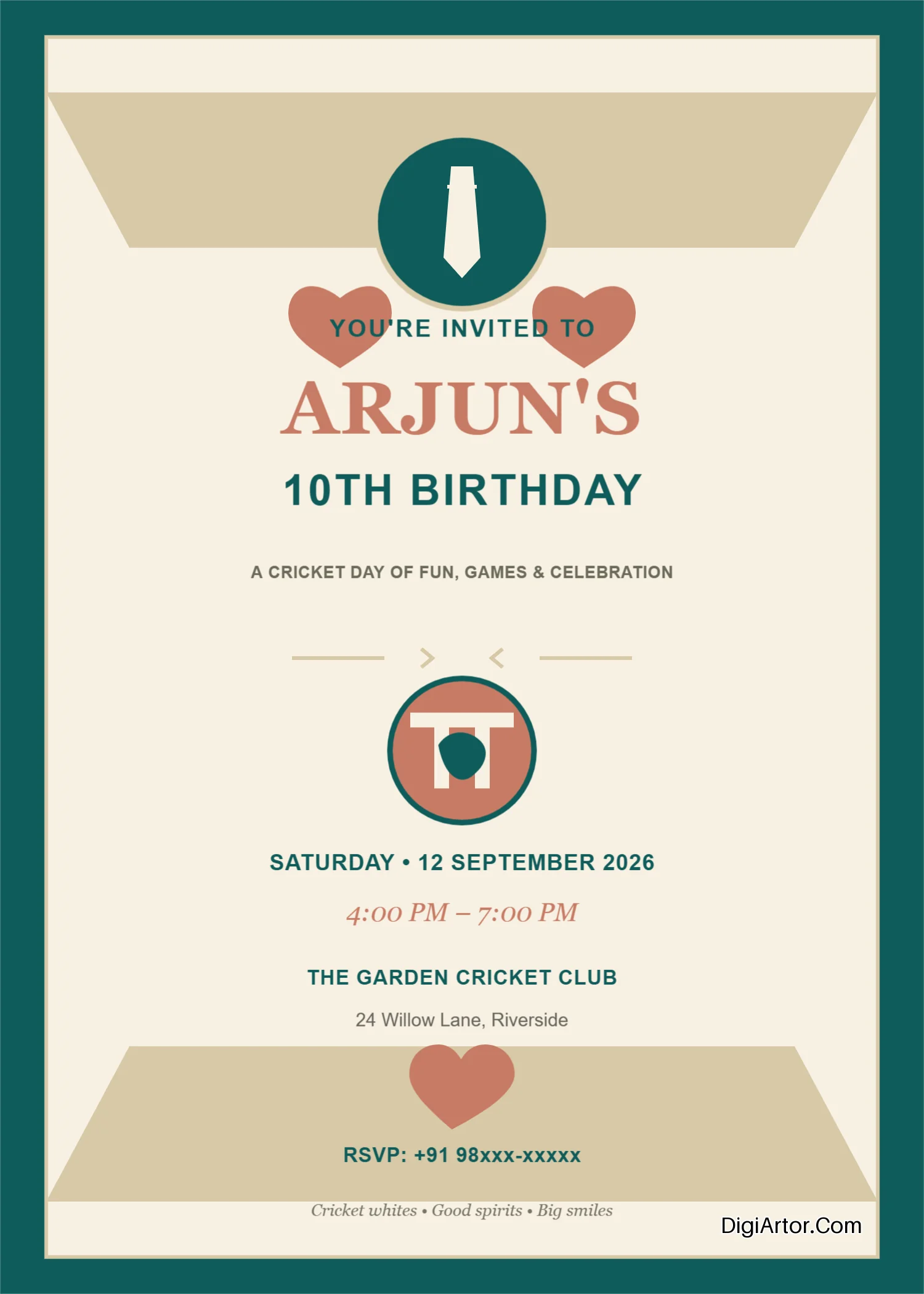 Cricket Theme Birthday Invitation Card Editable Template Reference Image