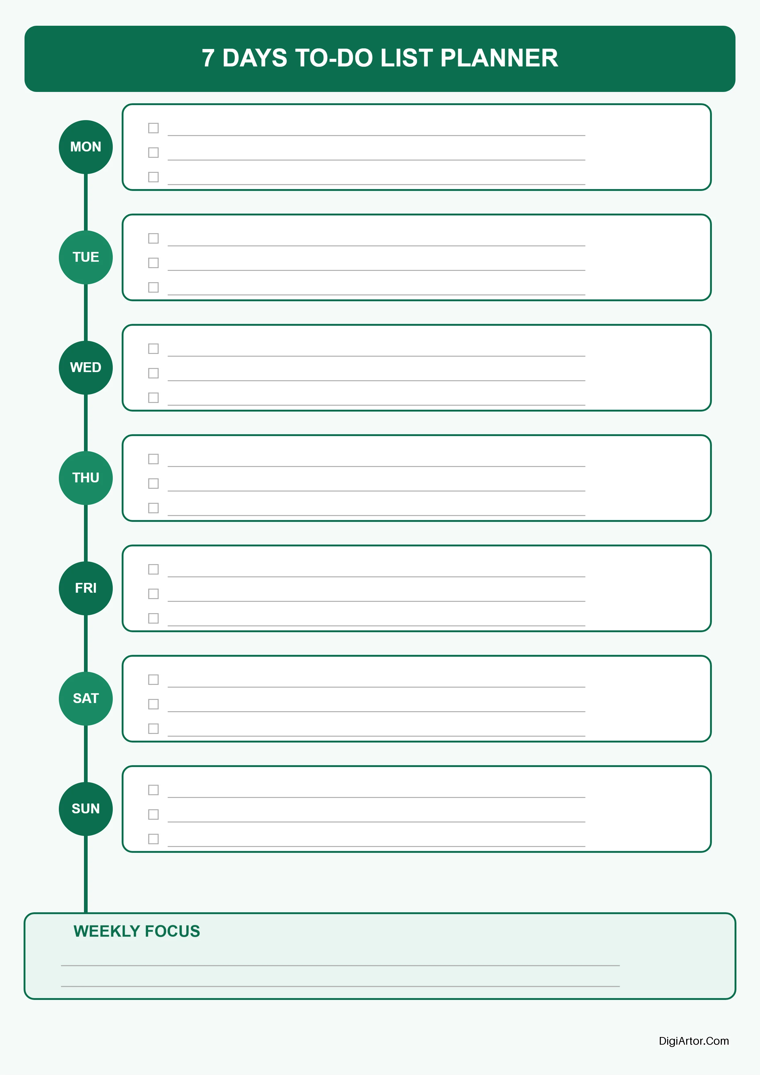 Customize Emerald Timeline 7-Day Planner Online Printable Weekly To-Do Organizer Editable Template Reference Image