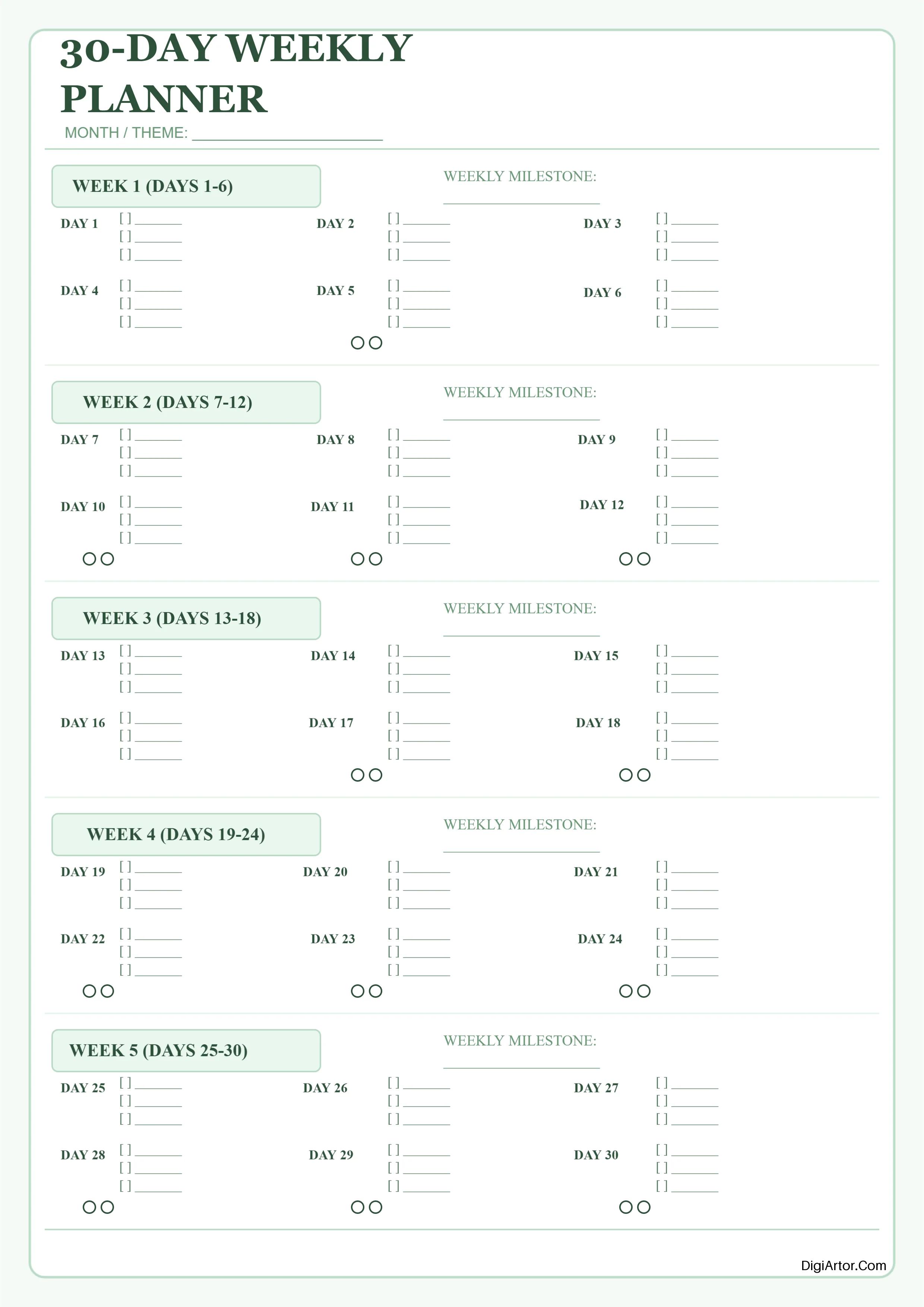 30-Day Weekly Breakdown Monthly To Do List Planner - Edit & Print Editable Template Reference Image