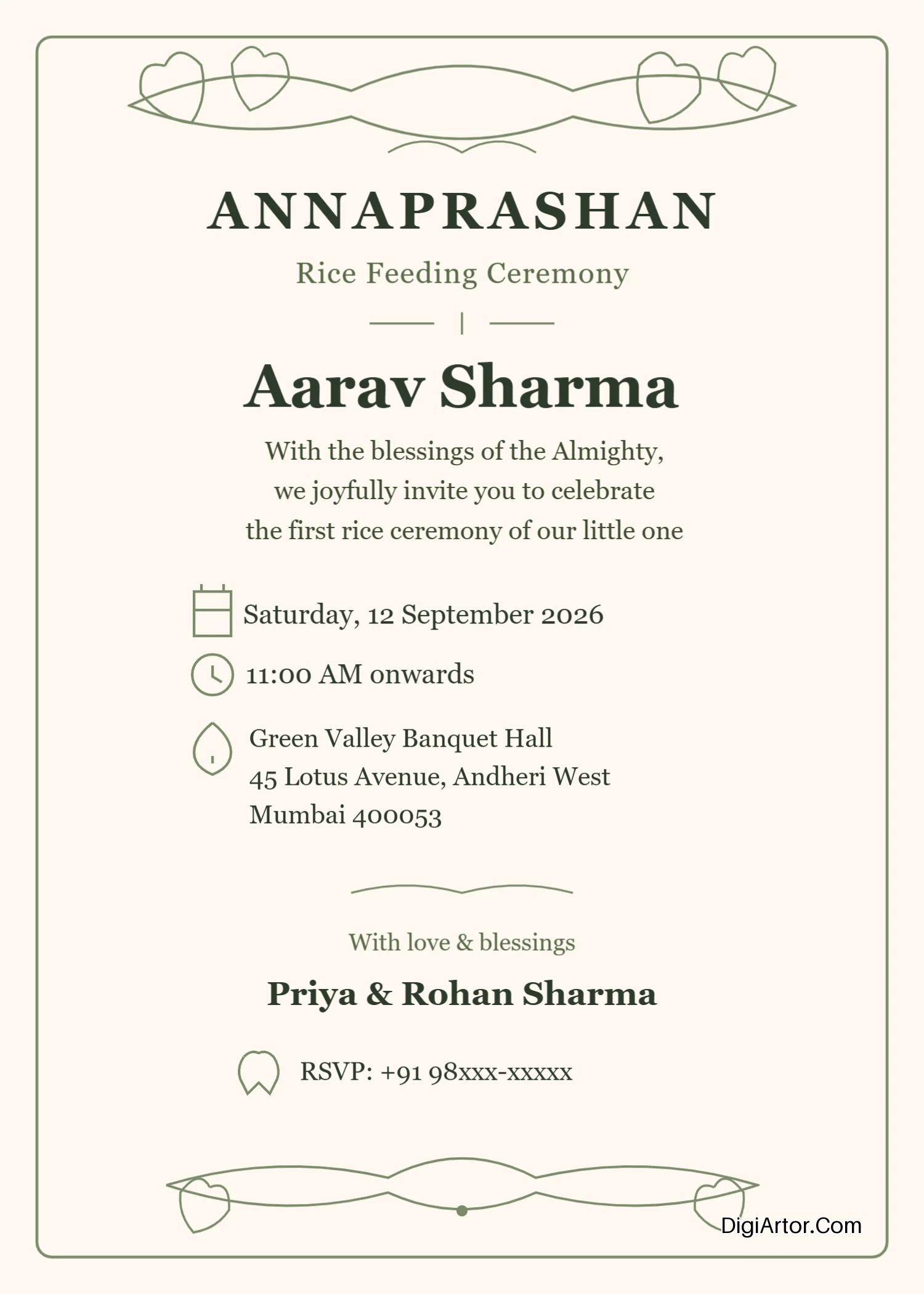 Rice Ceremony Invitation Card Editable Template Reference Image