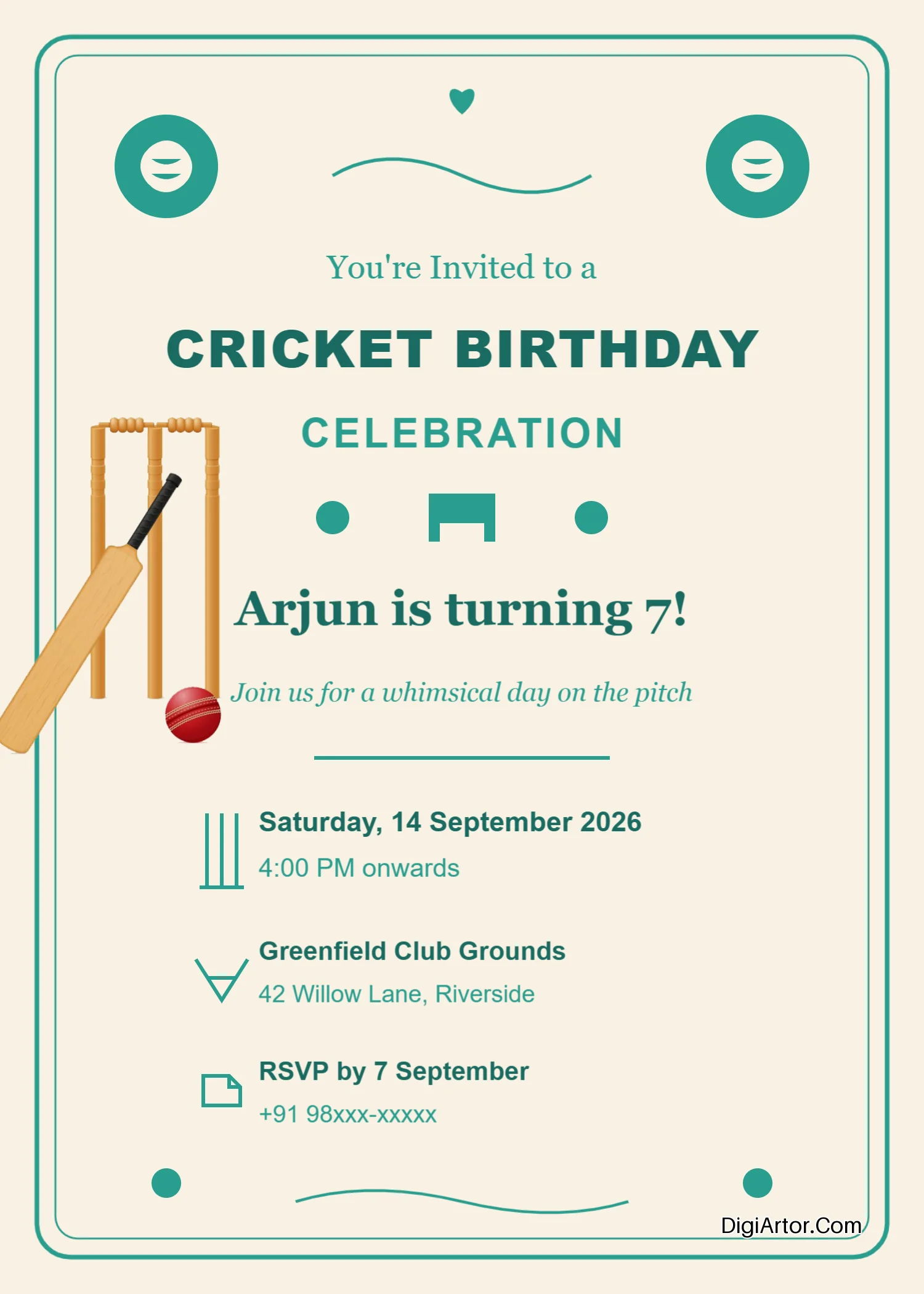 Cricket Birthday Invitation Card Editable Template Reference Image