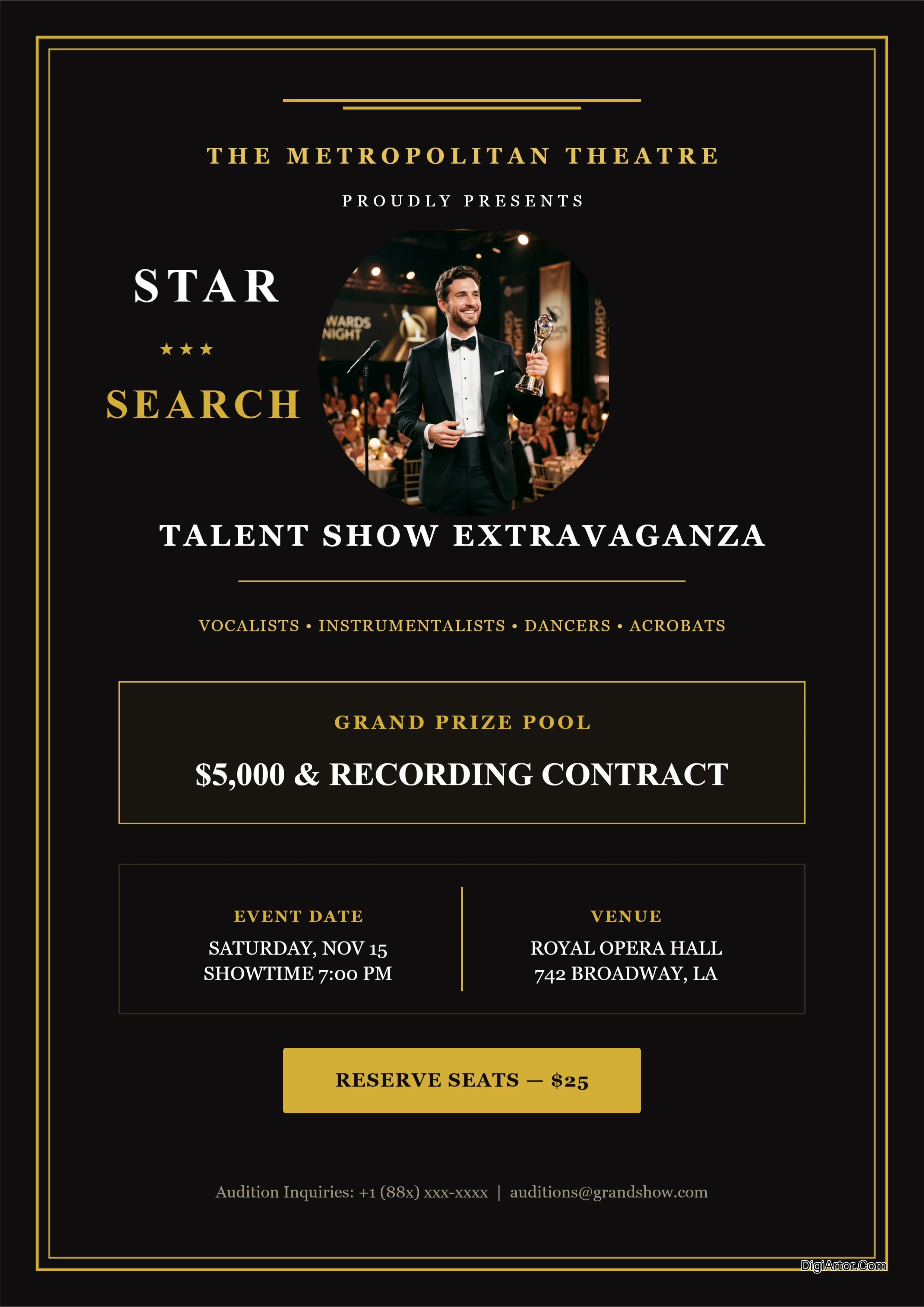 Create Luxury Gold Talent Show Poster Online Editable Vintage Design Template Editable Template Reference Image