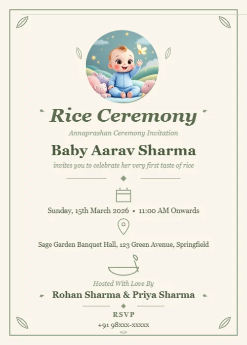 Rice Ceremony Invitation Card Maker Editable Template Reference Image