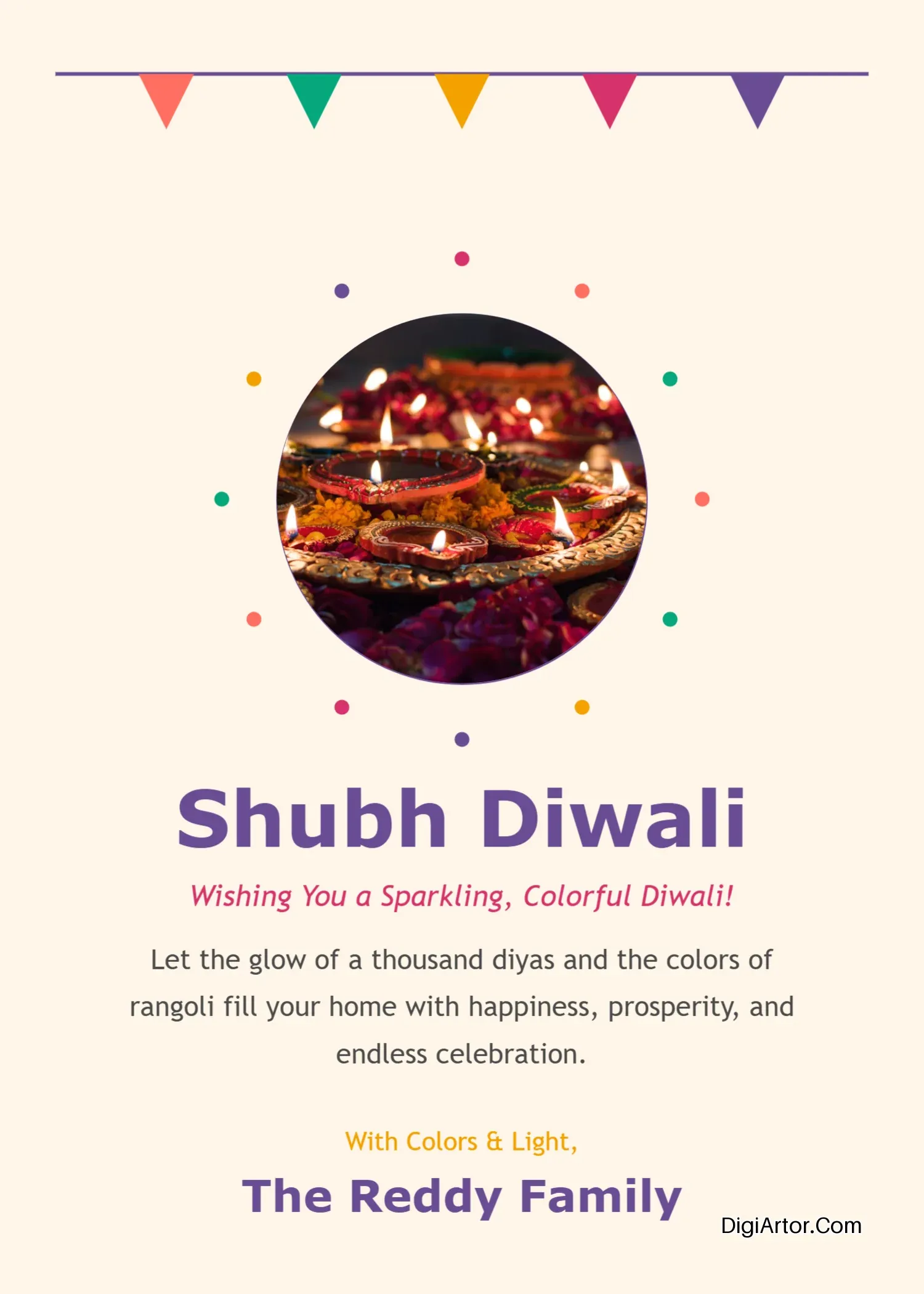 Colorful Rangoli Diwali Card Maker Customize a Mandala Design Online Editable Template Reference Image