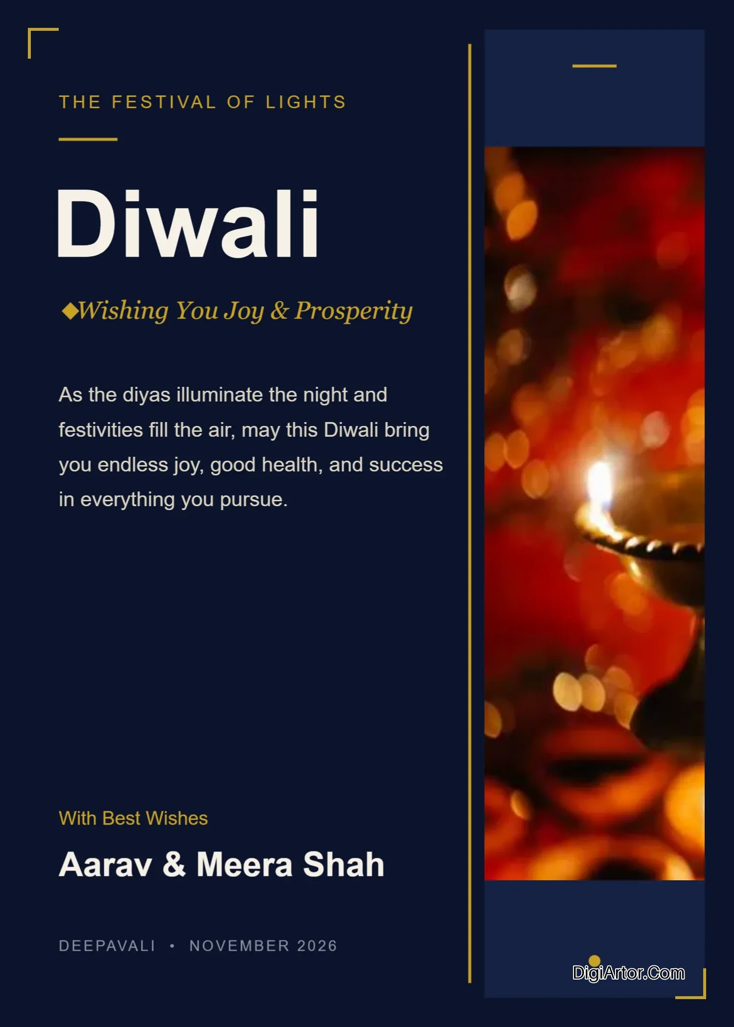 Happy Diwali Greeting Card Modern Theme - Editable & Printable Template Editable Template Reference Image