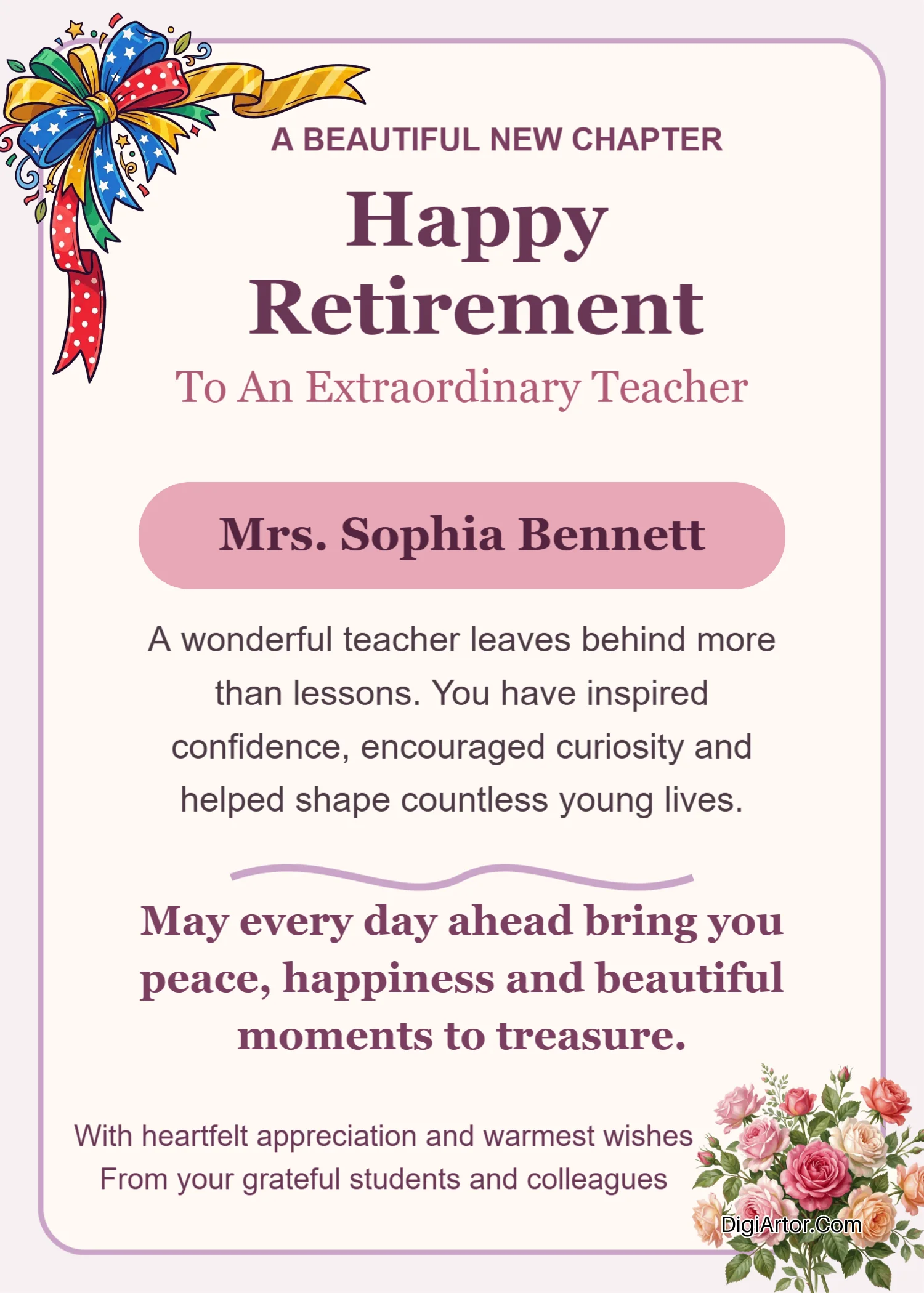 Create a Heartfelt Retirement Card for Your Favourite Teacher Online Editable Template Reference Image
