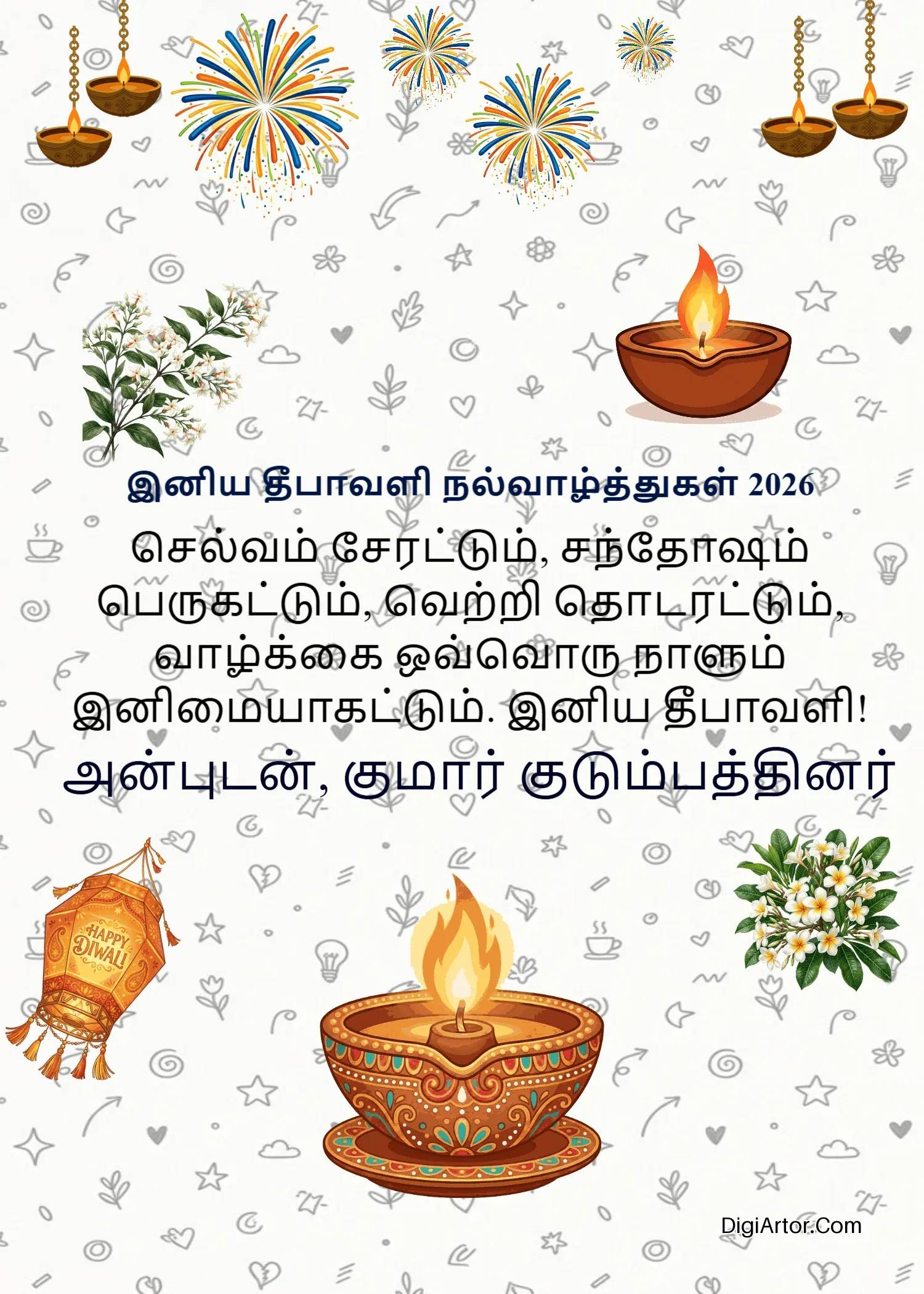 Diwali Tamil Wishes – Traditional Deepavali Greetings Editable Template Reference Image